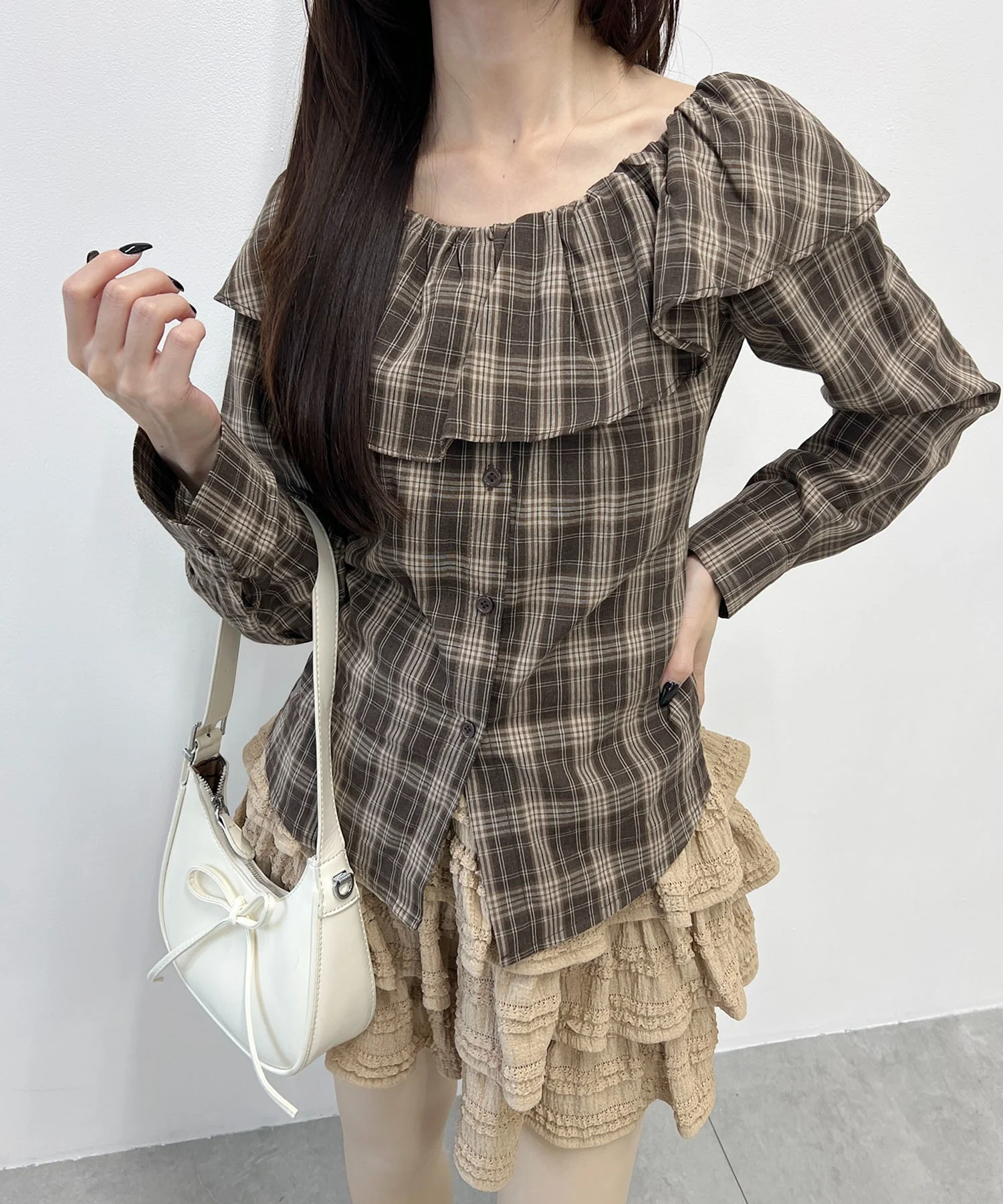 オフショルチェックシャツ - Image 3