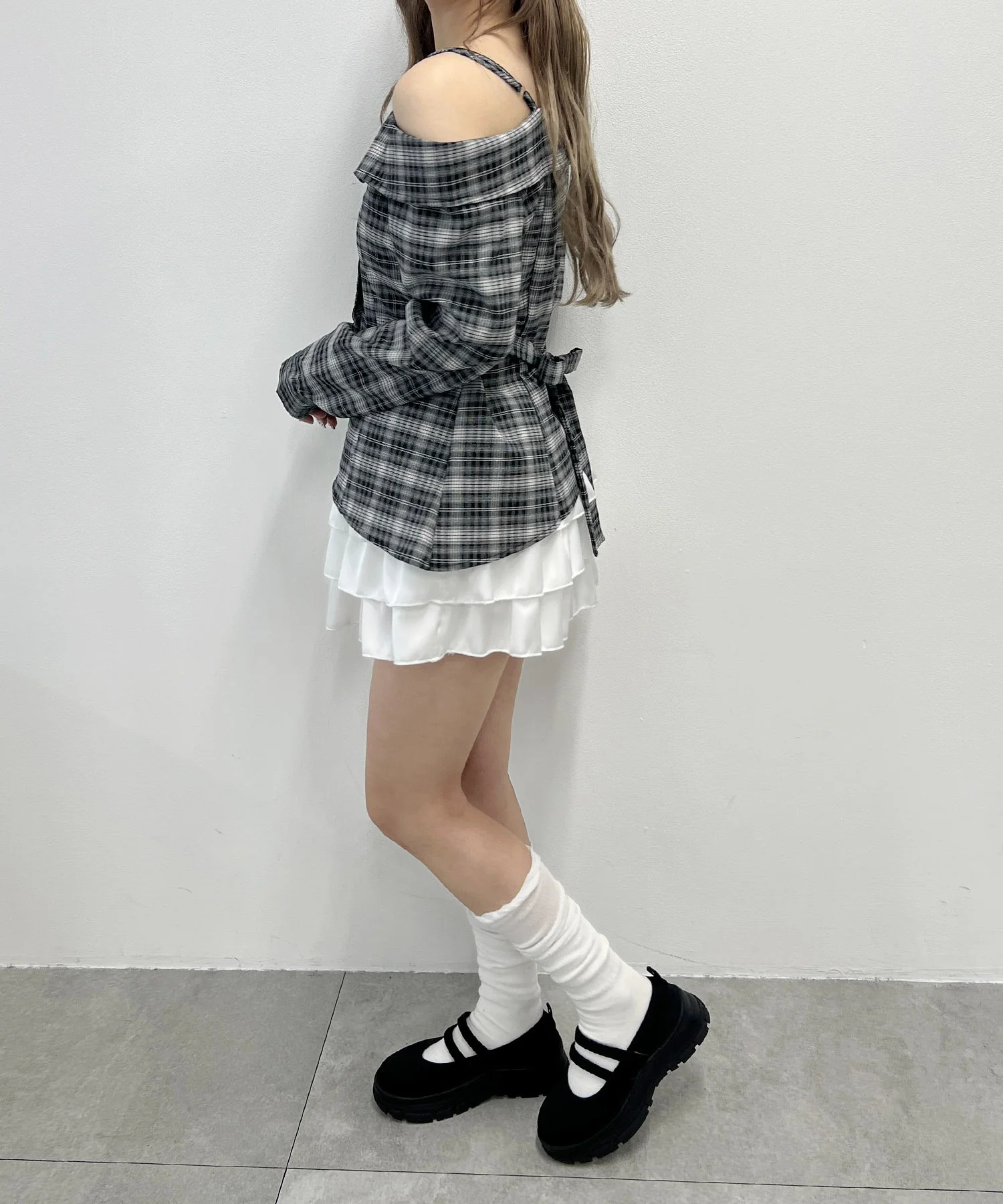リボンベルトオフショルチェックシャツ - Image 10