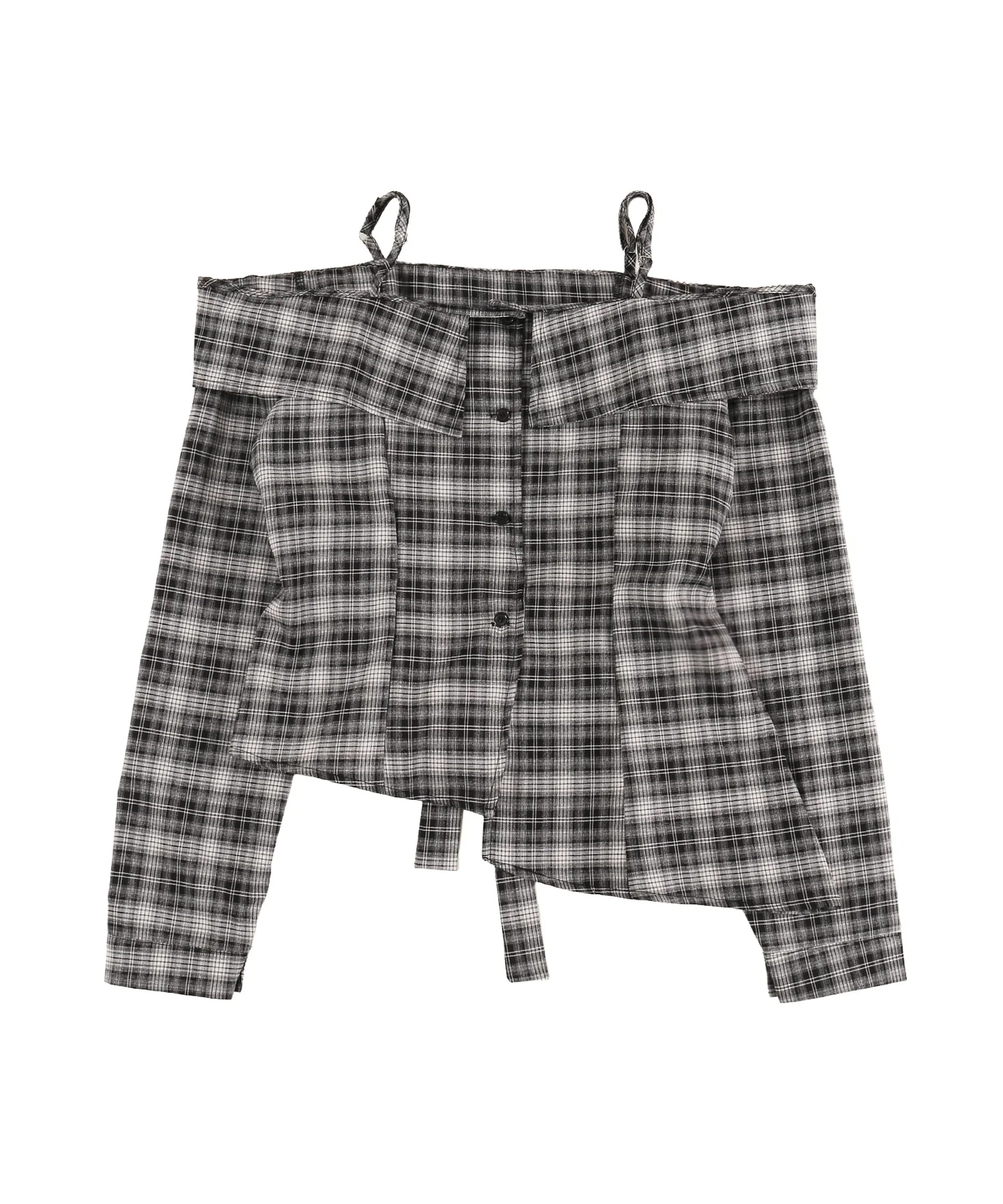 リボンベルトオフショルチェックシャツ - Image 12