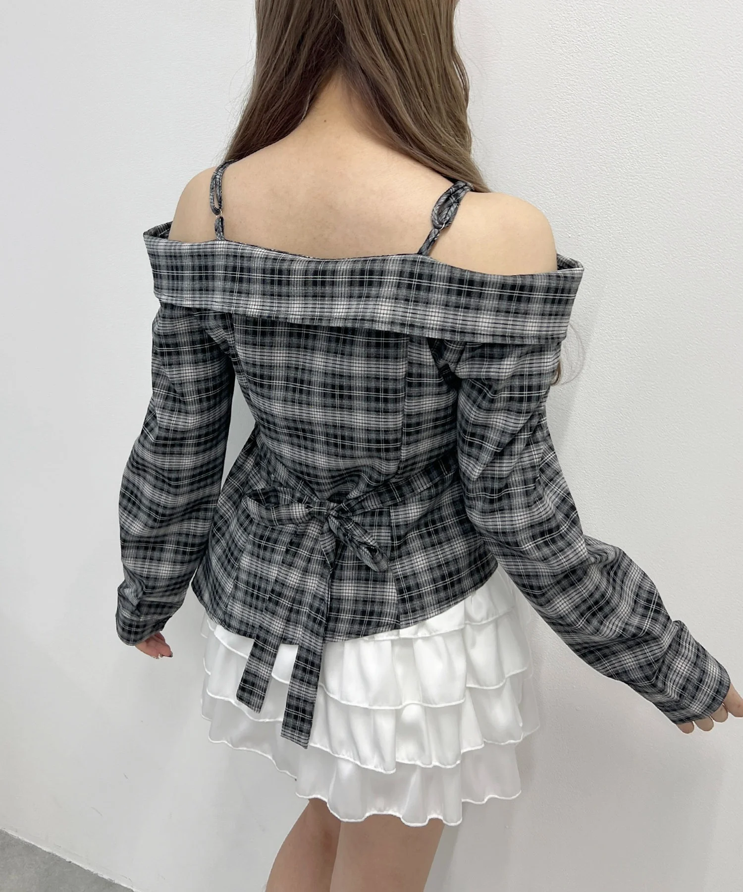 リボンベルトオフショルチェックシャツ - Image 2