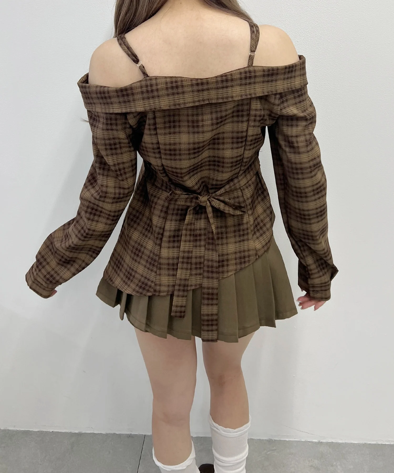リボンベルトオフショルチェックシャツ - Image 4