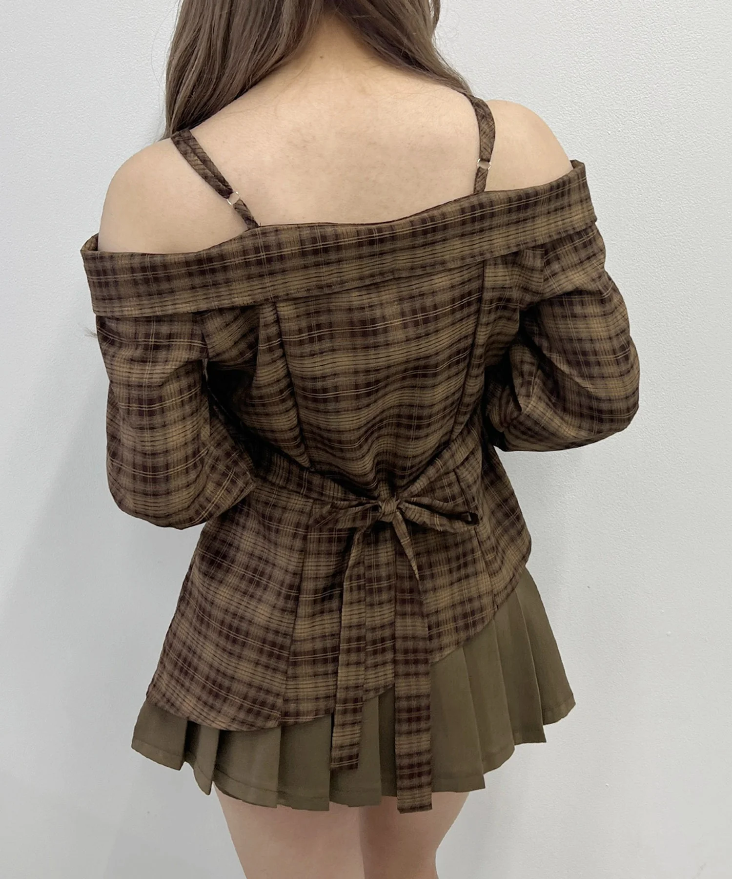 リボンベルトオフショルチェックシャツ - Image 5