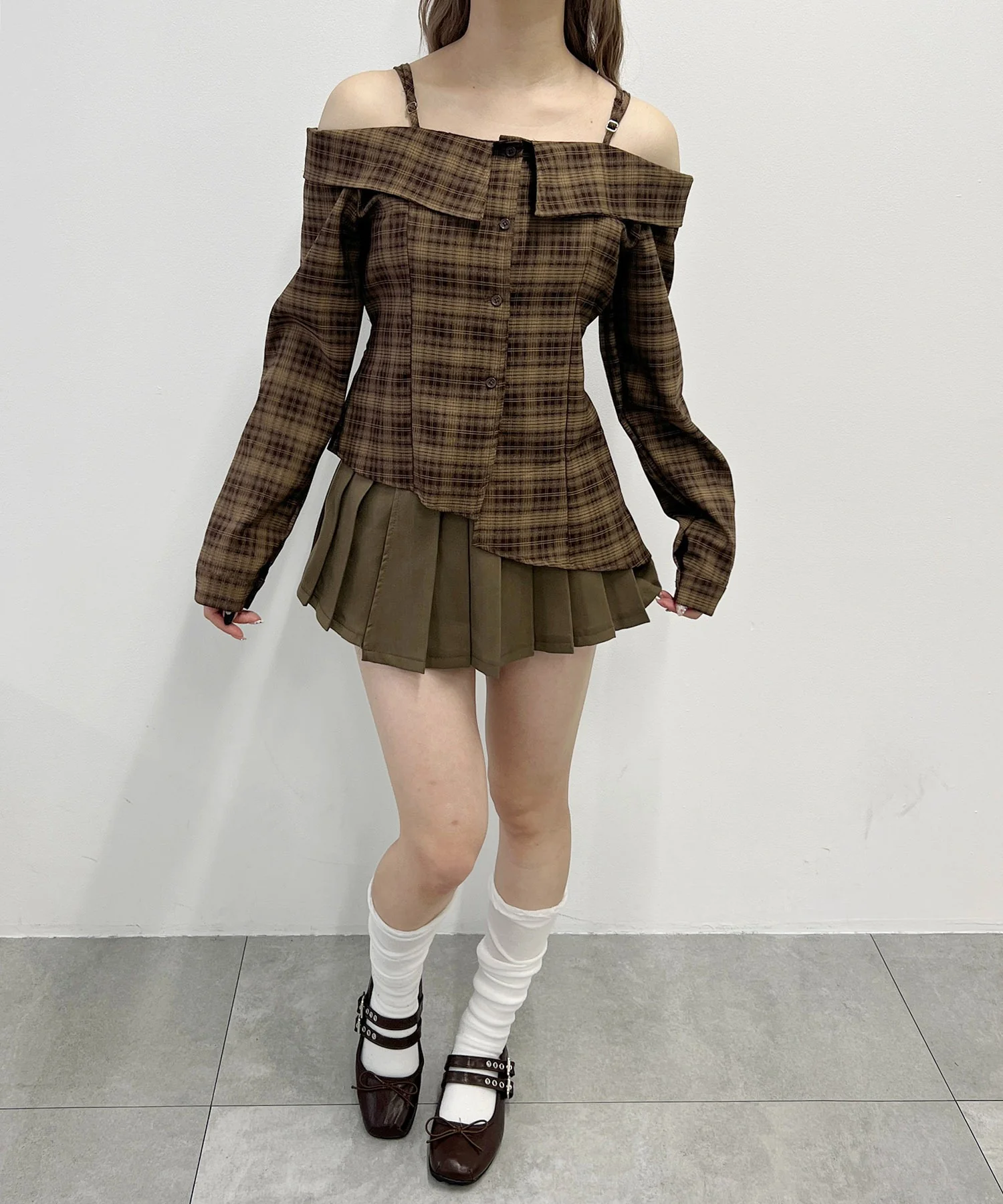 リボンベルトオフショルチェックシャツ - Image 6