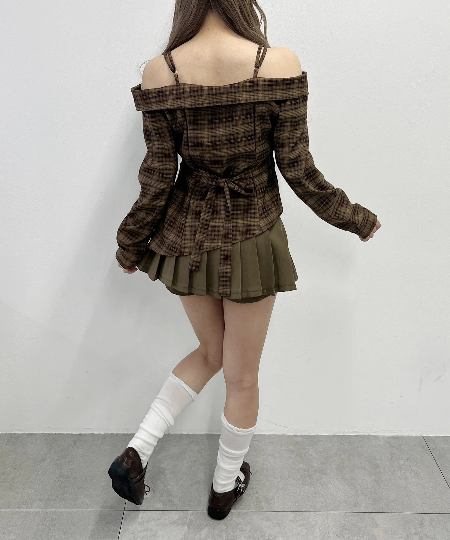 リボンベルトオフショルチェックシャツ - Image 8