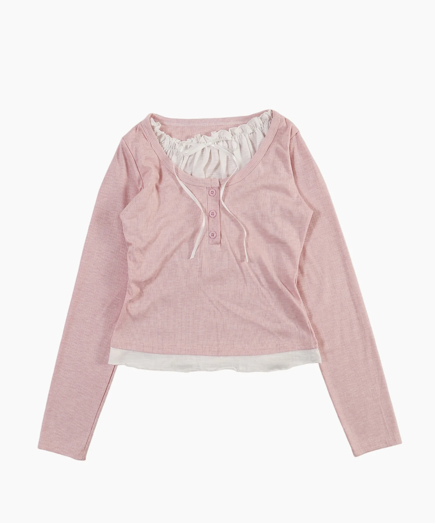 ヘンリーネックレースレイヤードトップス - Image 18