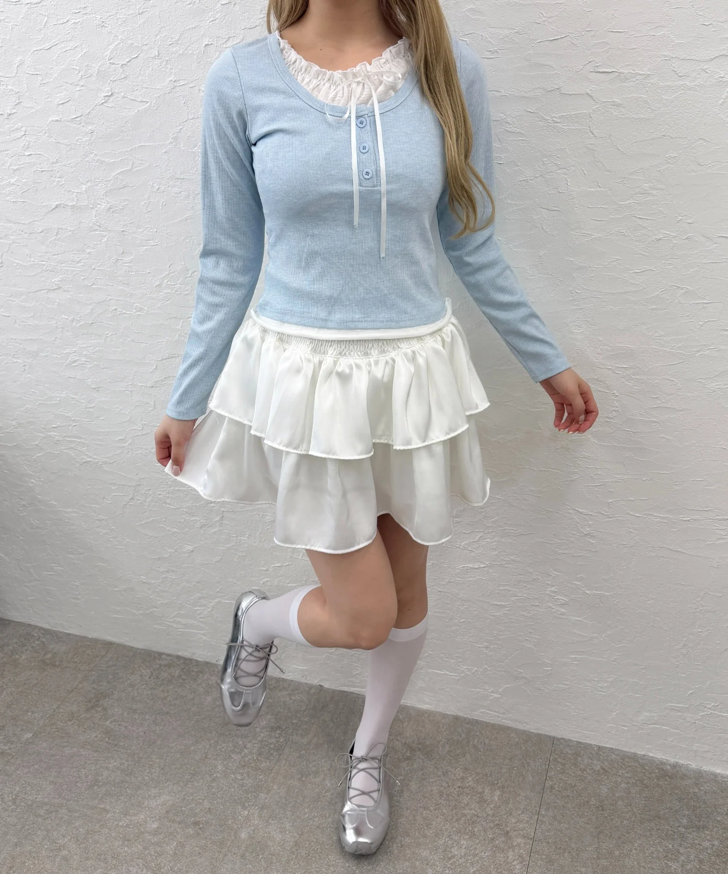 ヘンリーネックレースレイヤードトップス - Image 5
