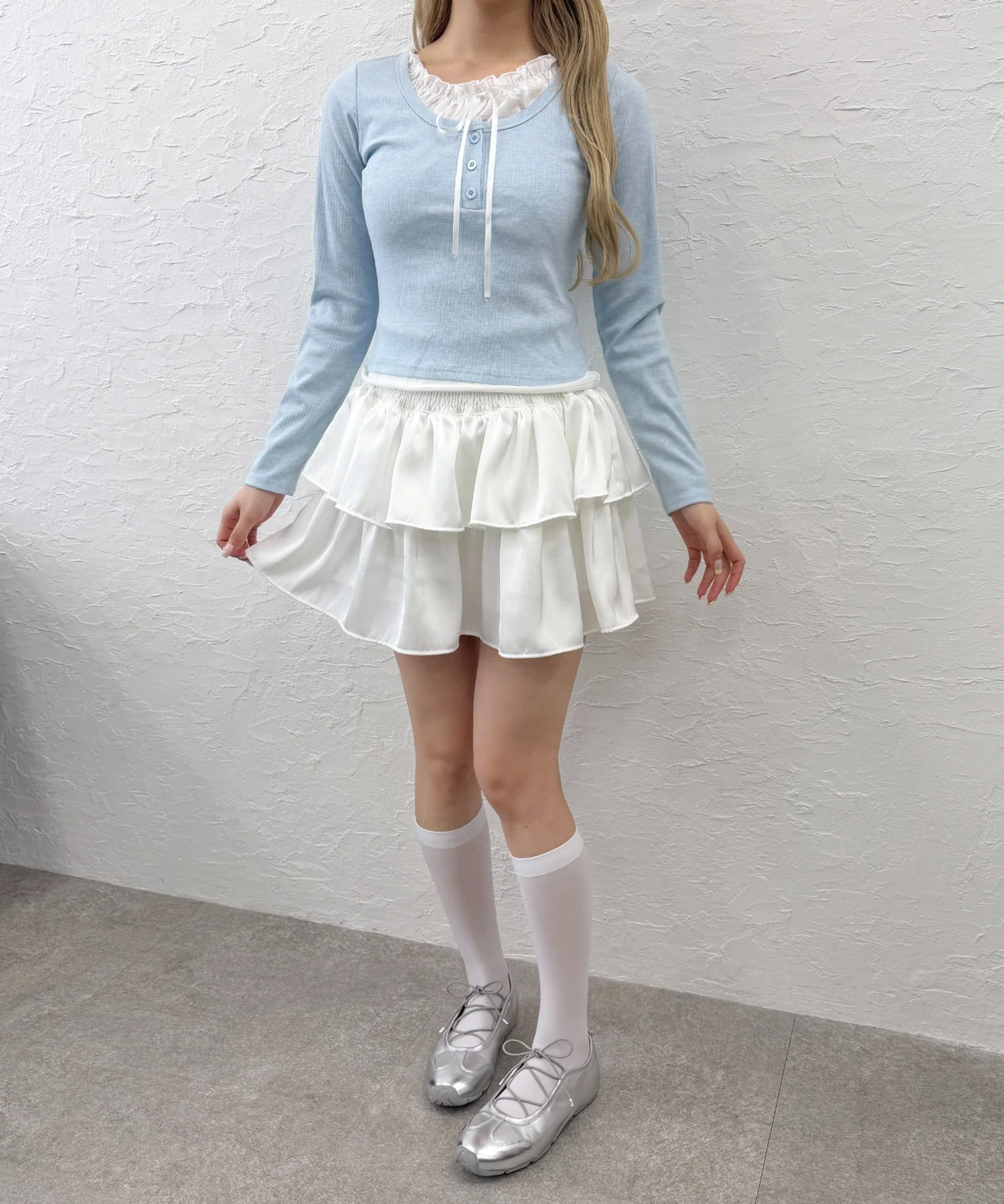 ヘンリーネックレースレイヤードトップス - Image 6
