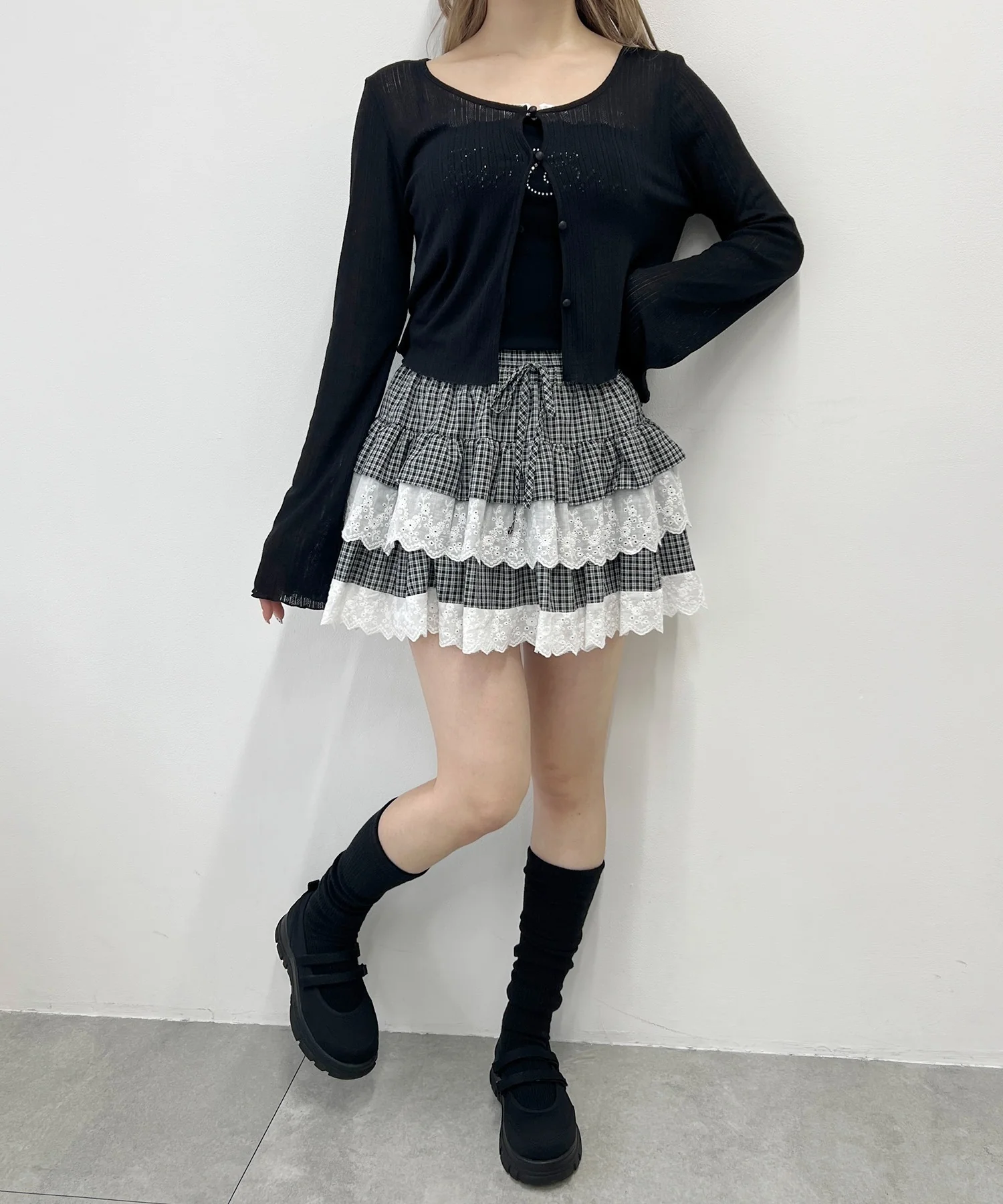 レースサンドチェックミニスカート - Image 13