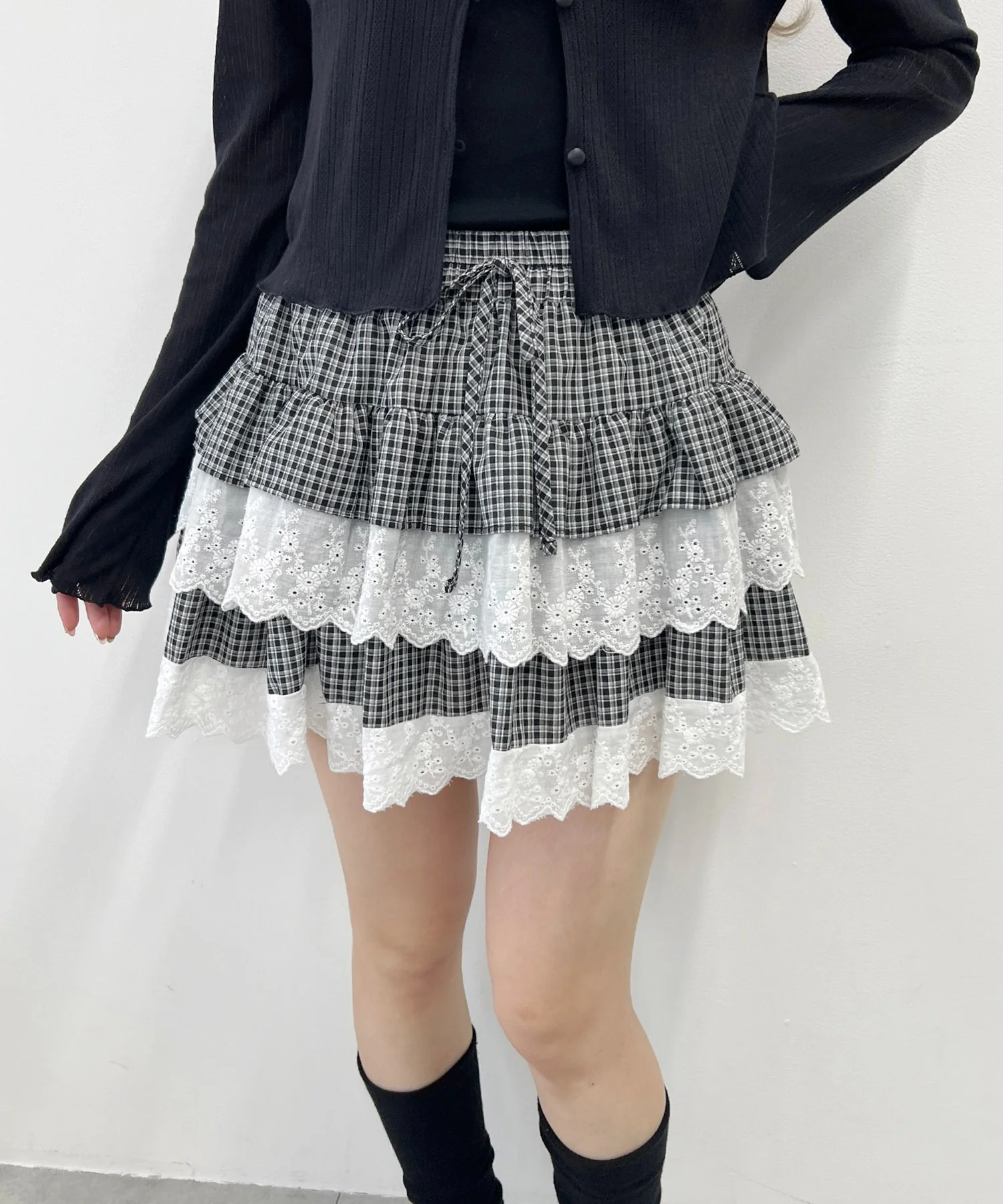 レースサンドチェックミニスカート - Image 2