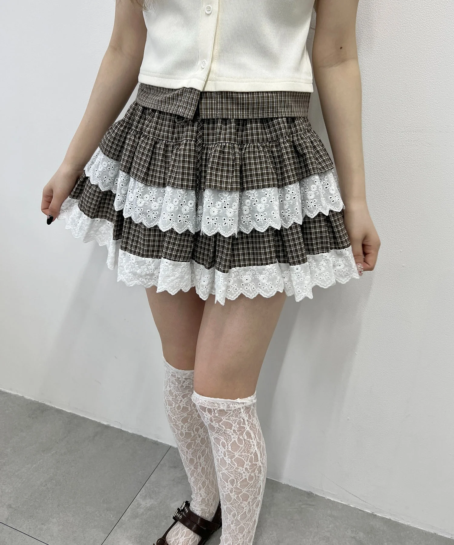 レースサンドチェックミニスカート - Image 4