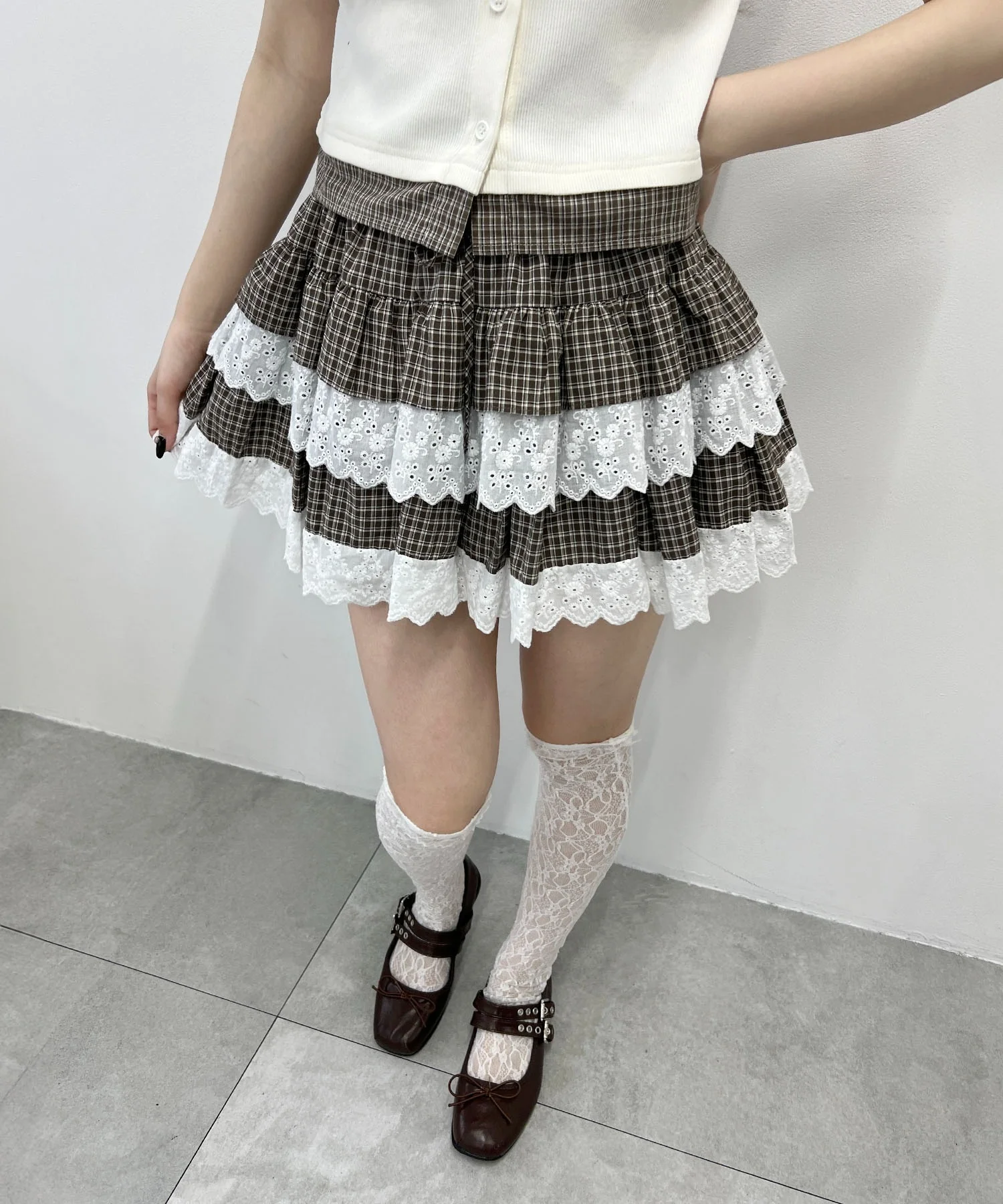 レースサンドチェックミニスカート - Image 5
