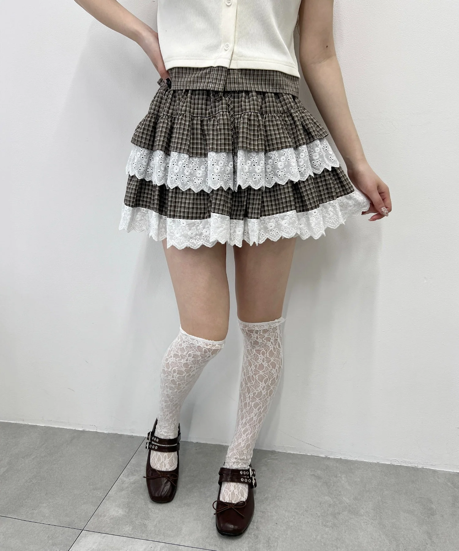 レースサンドチェックミニスカート - Image 6