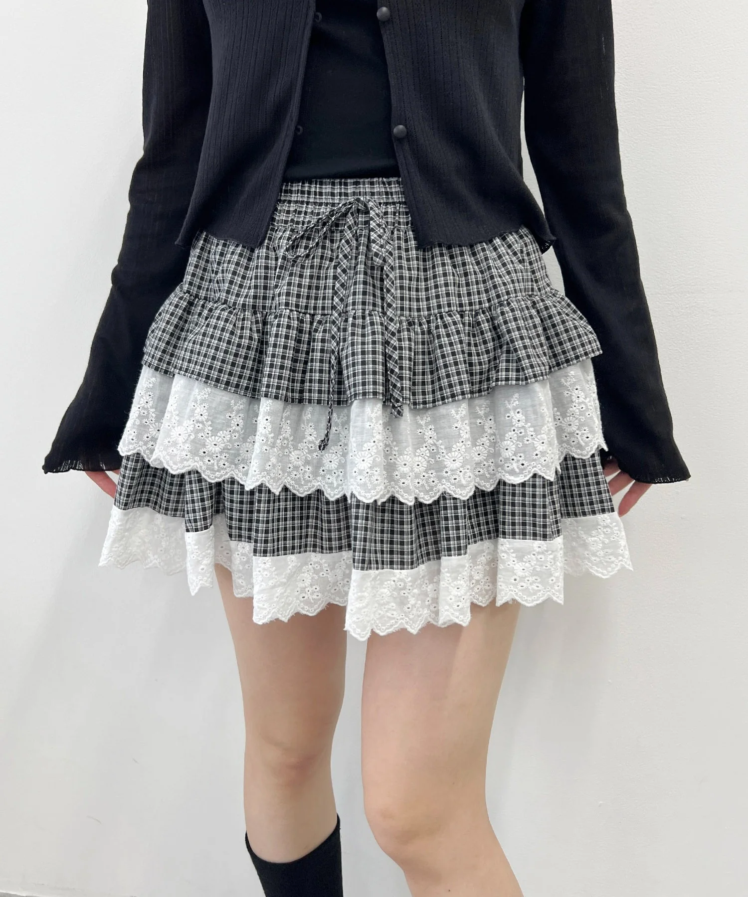 レースサンドチェックミニスカート - Image 8