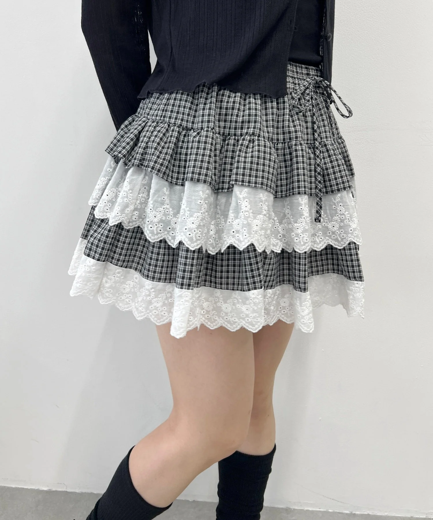 レースサンドチェックミニスカート - Image 9