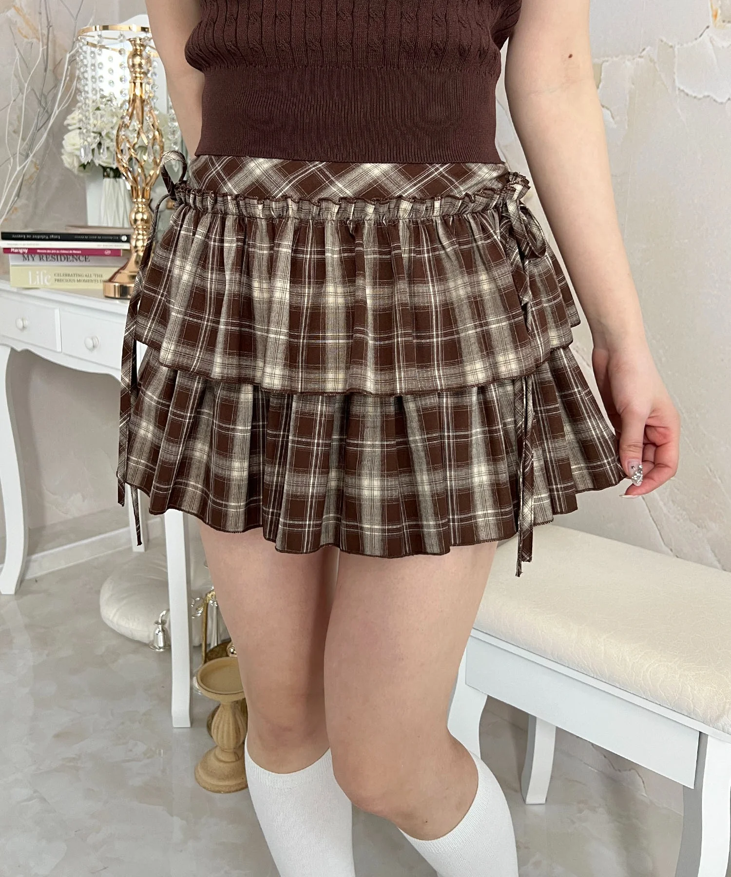 ダブルリボンチェックミニスカート - Image 3