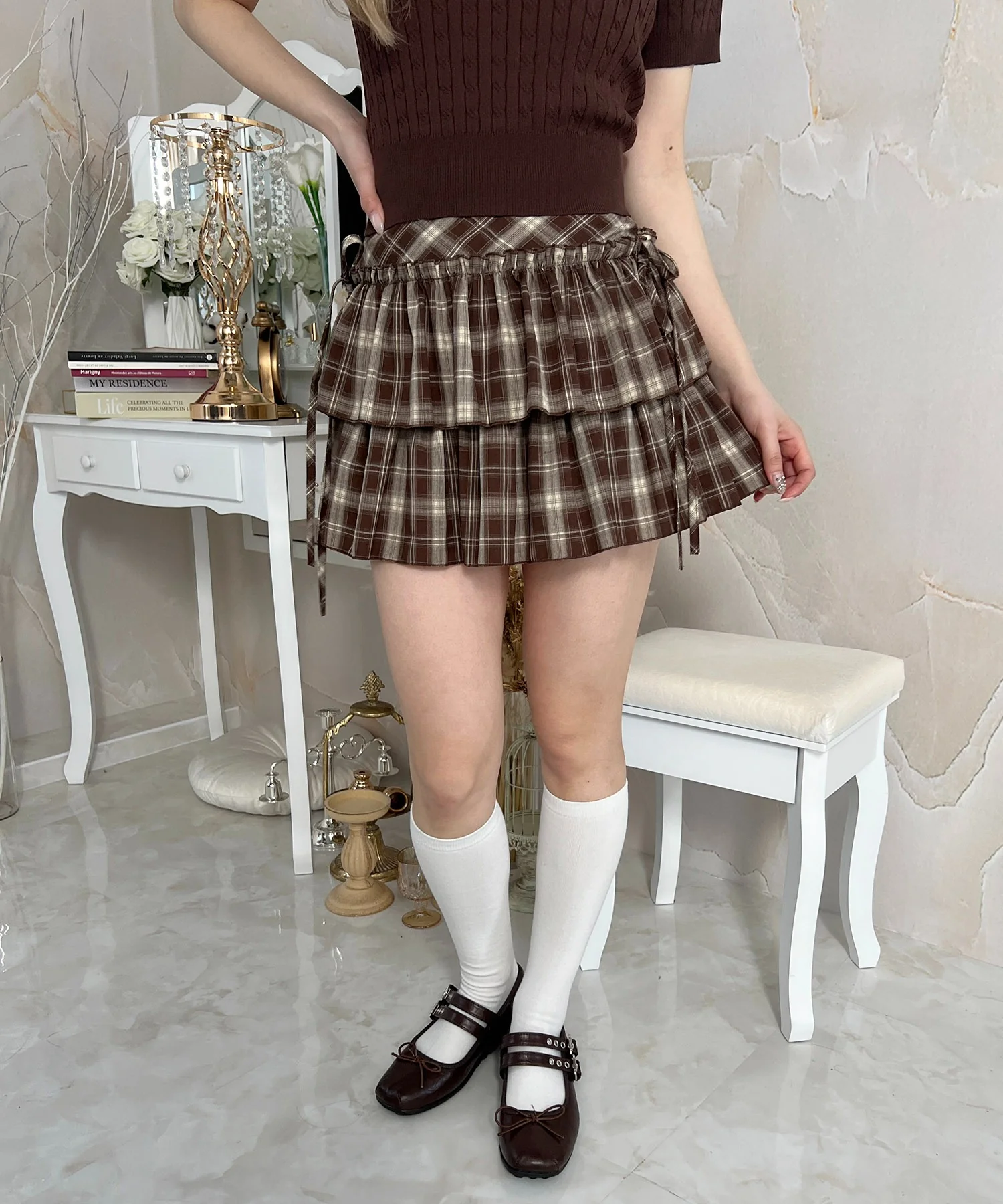ダブルリボンチェックミニスカート - Image 5