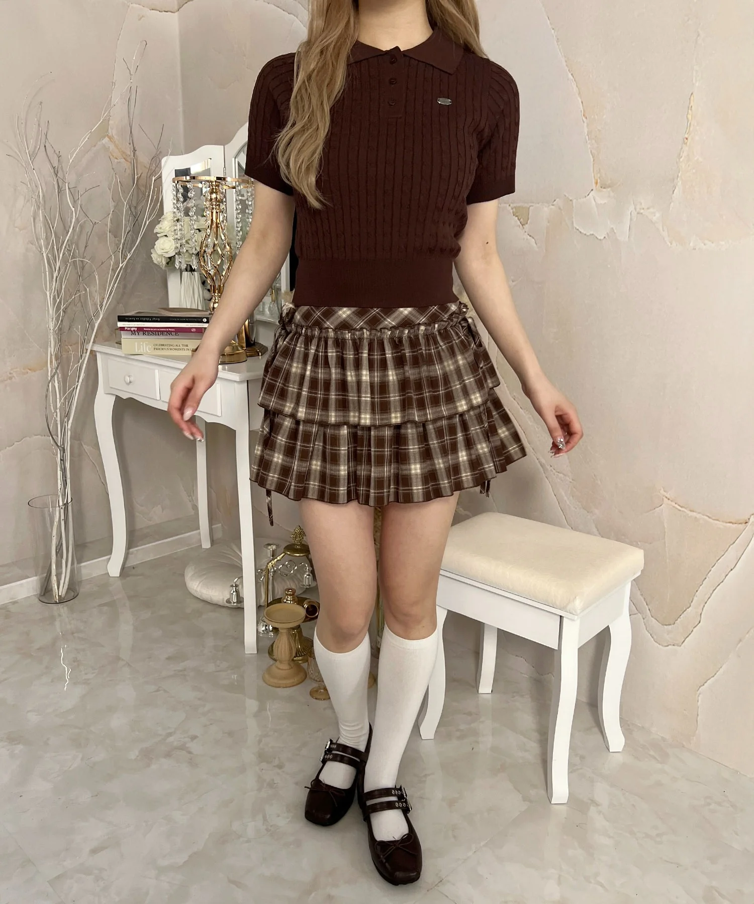 ダブルリボンチェックミニスカート - Image 8