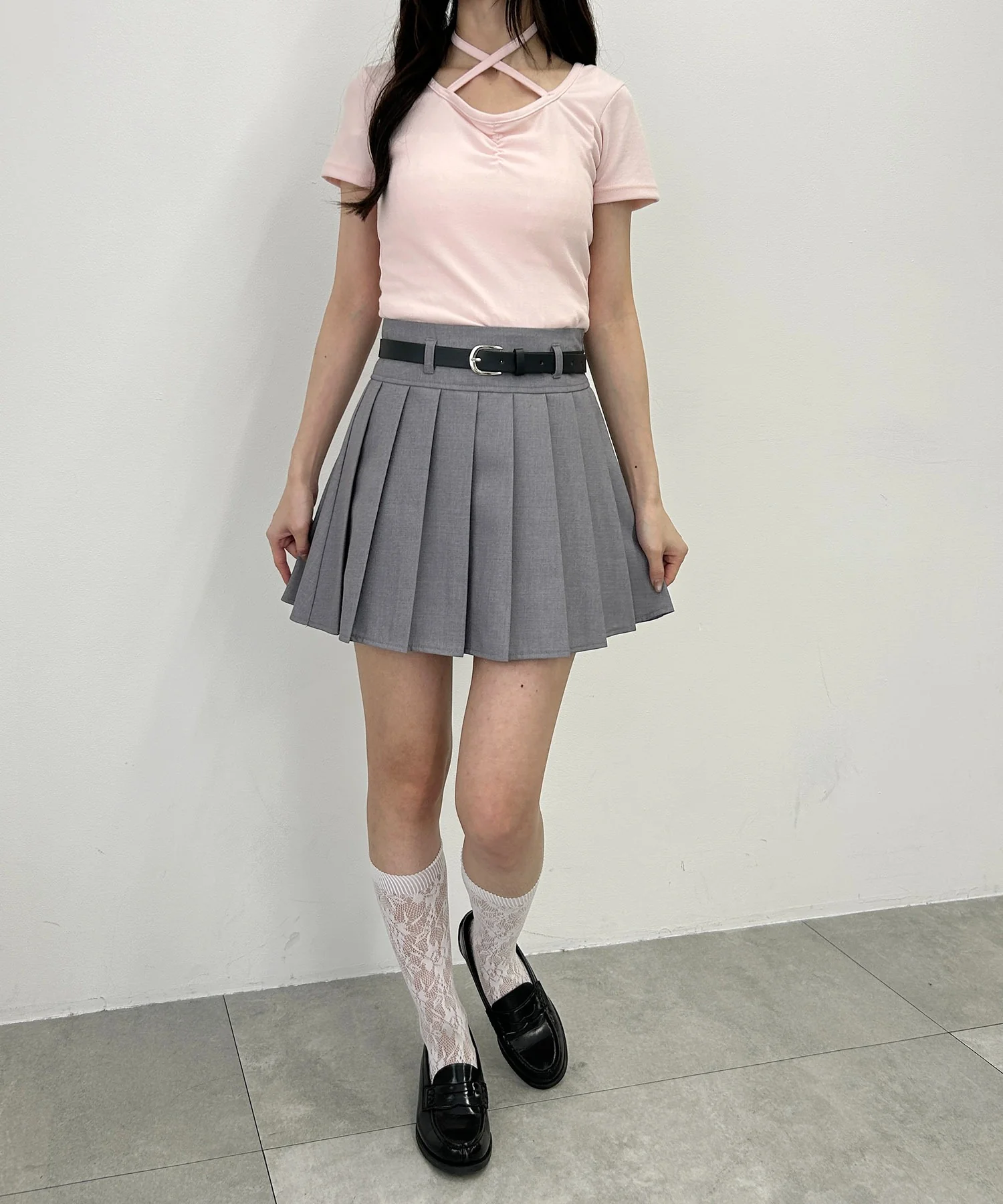 ベルト付き切り替えプリーツミニスカート - Image 6