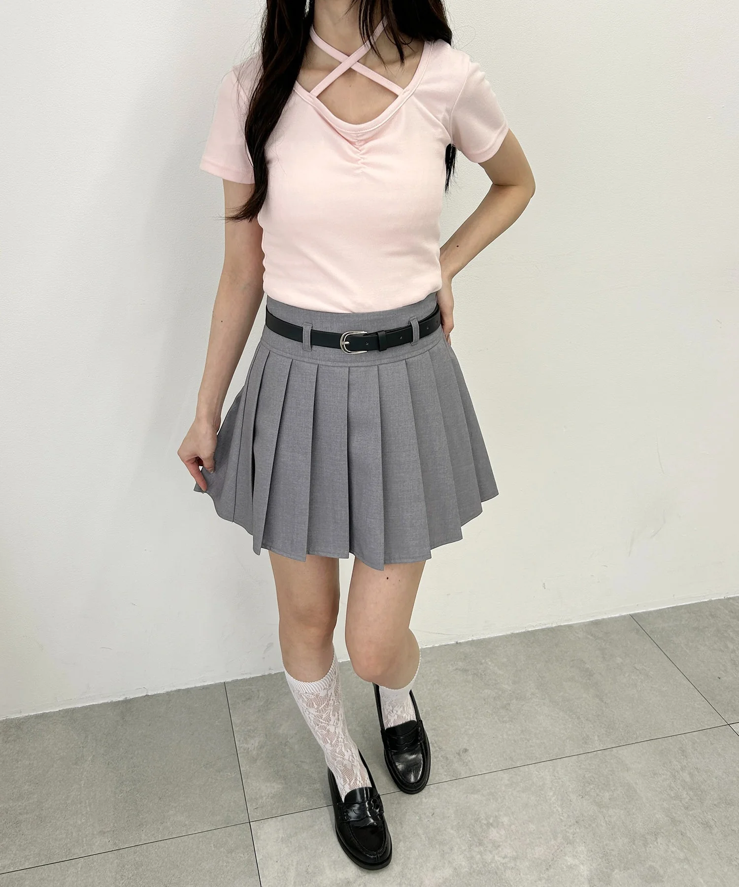 ベルト付き切り替えプリーツミニスカート - Image 7
