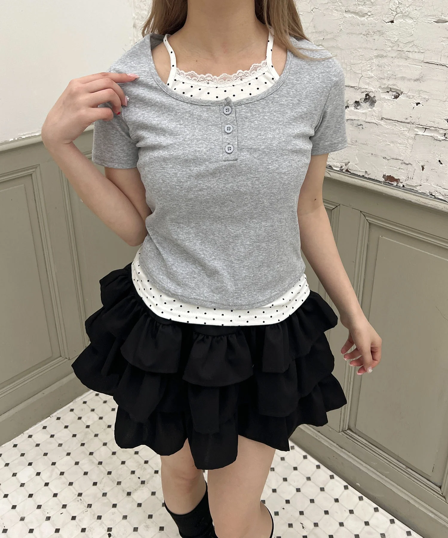 ドットキャミレイヤードTシャツ - Image 10