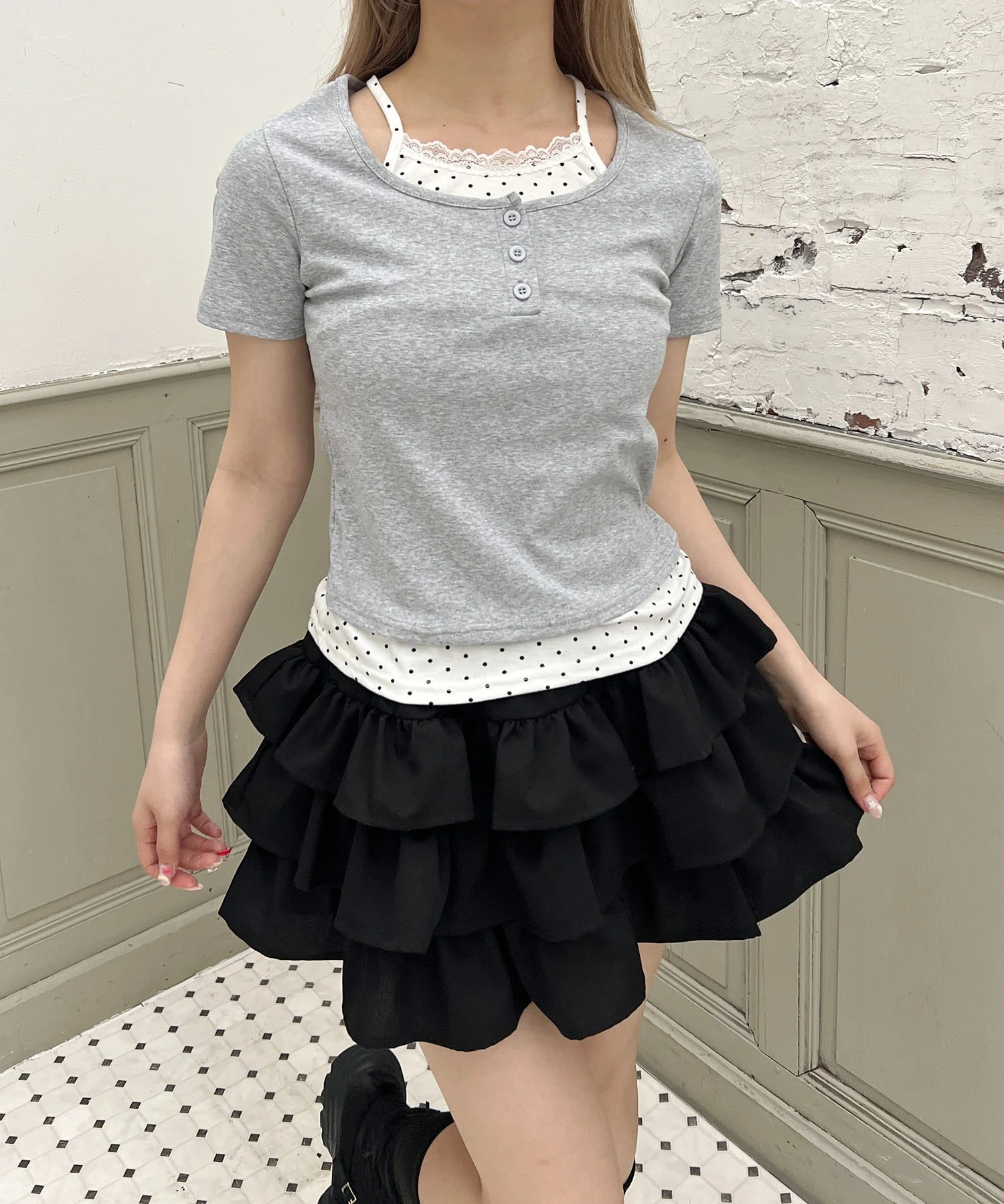 ドットキャミレイヤードTシャツ - Image 11