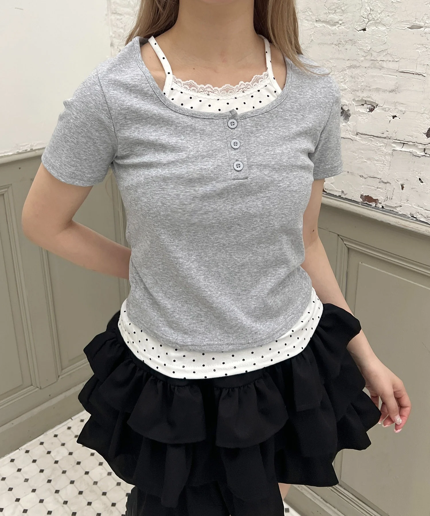 ドットキャミレイヤードTシャツ - Image 2