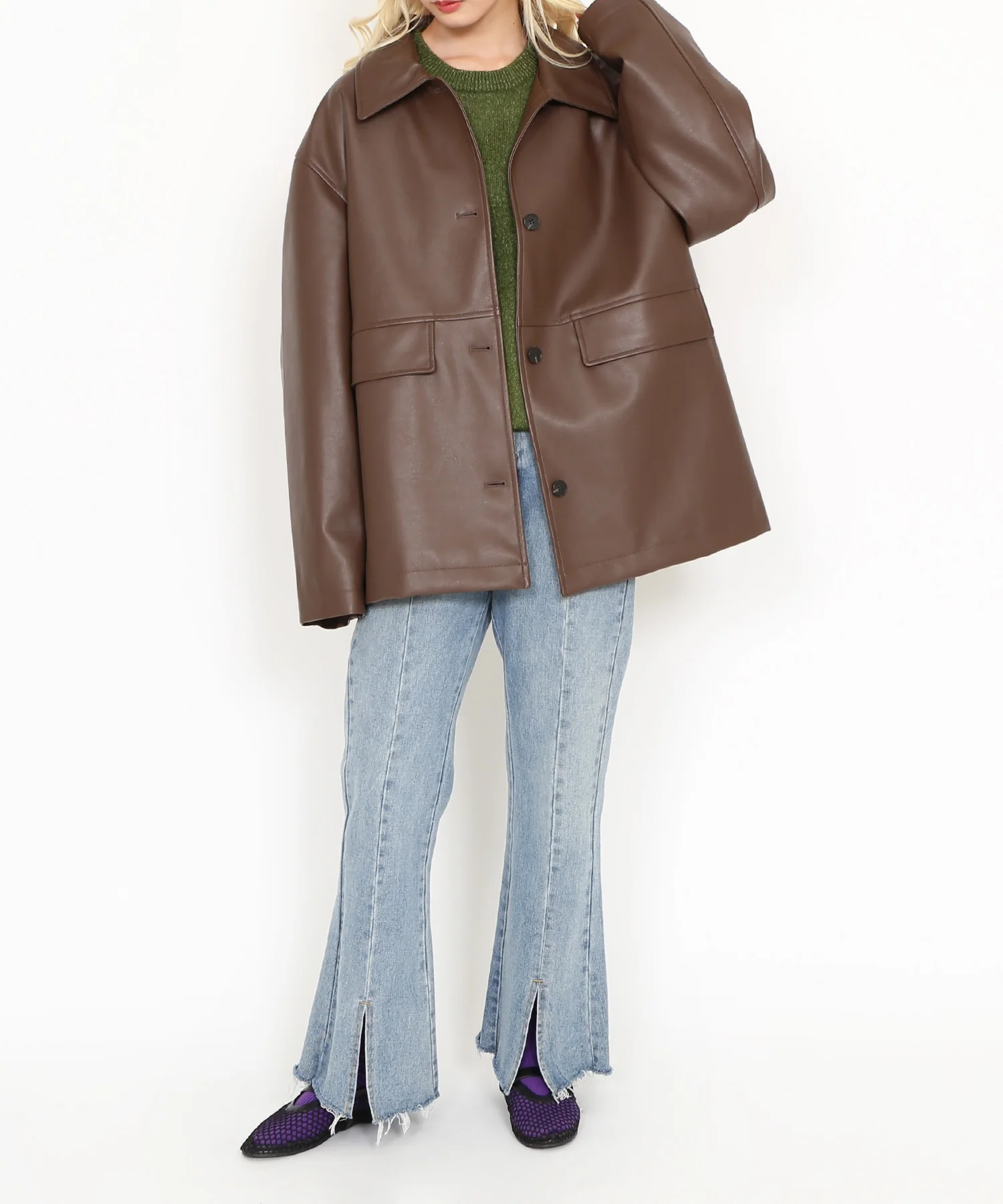 フロントスリットデニムフレアパンツ - Image 5