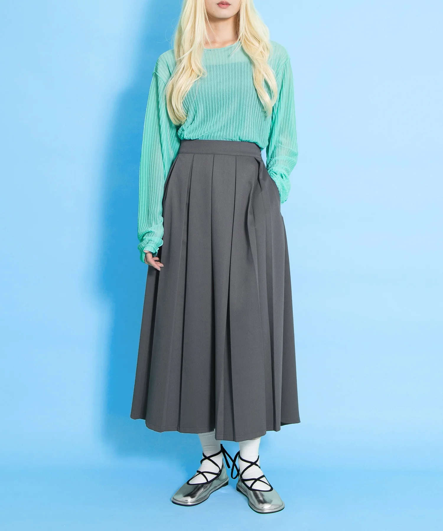ボックスプリーツロングスカート - Image 11
