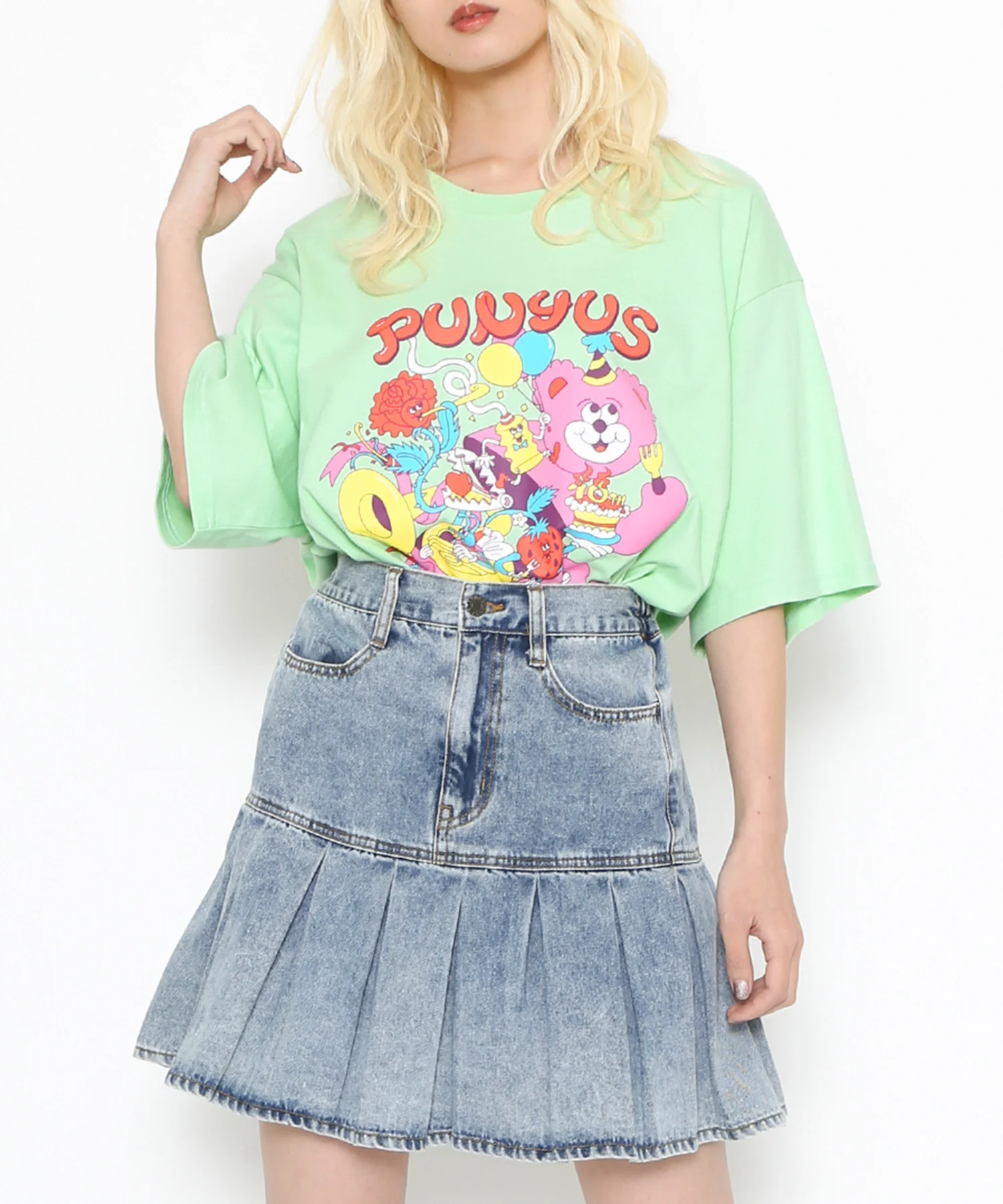 プリーツヘムデニムミニスカート - Image 2