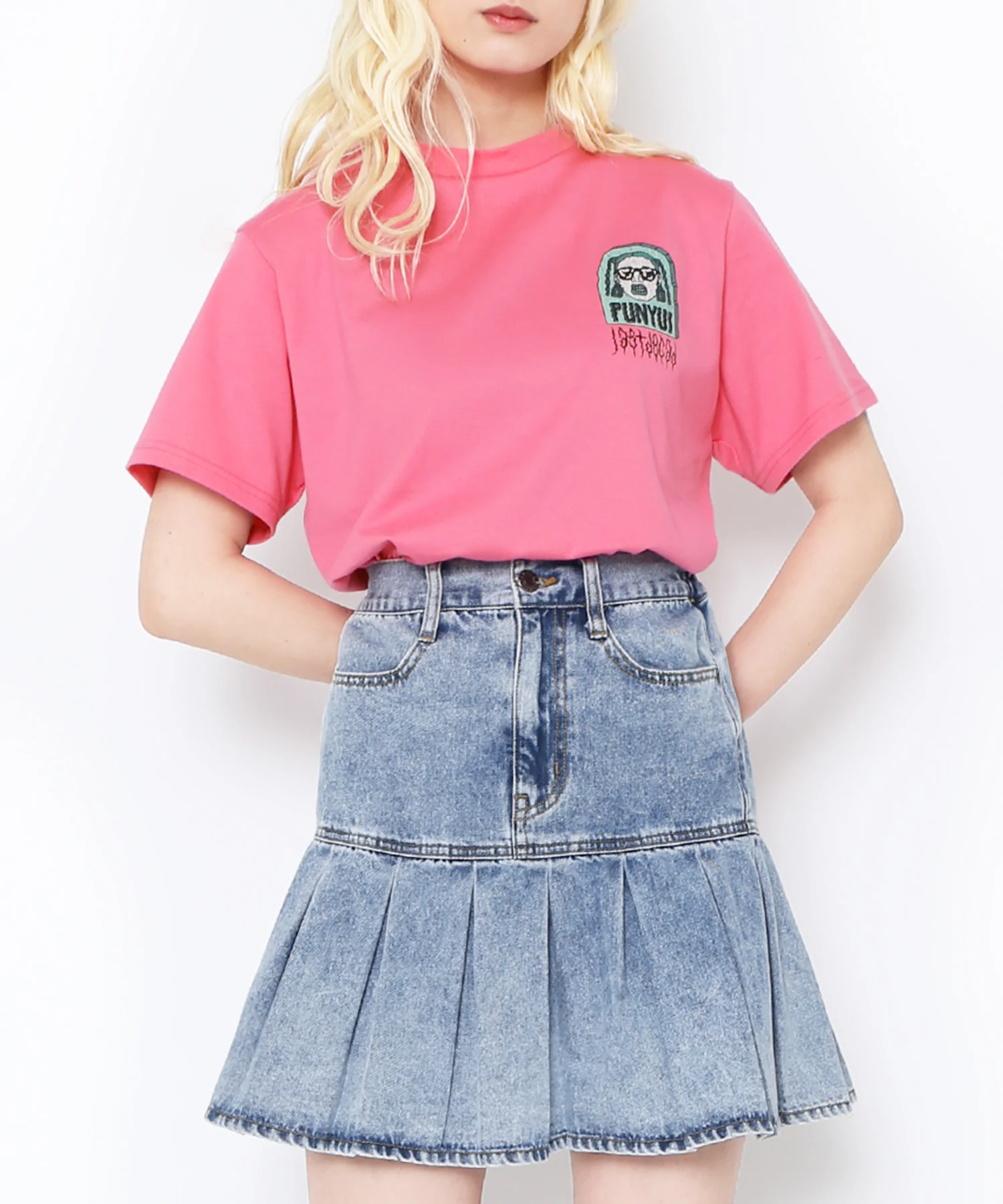 プリーツヘムデニムミニスカート - Image 3