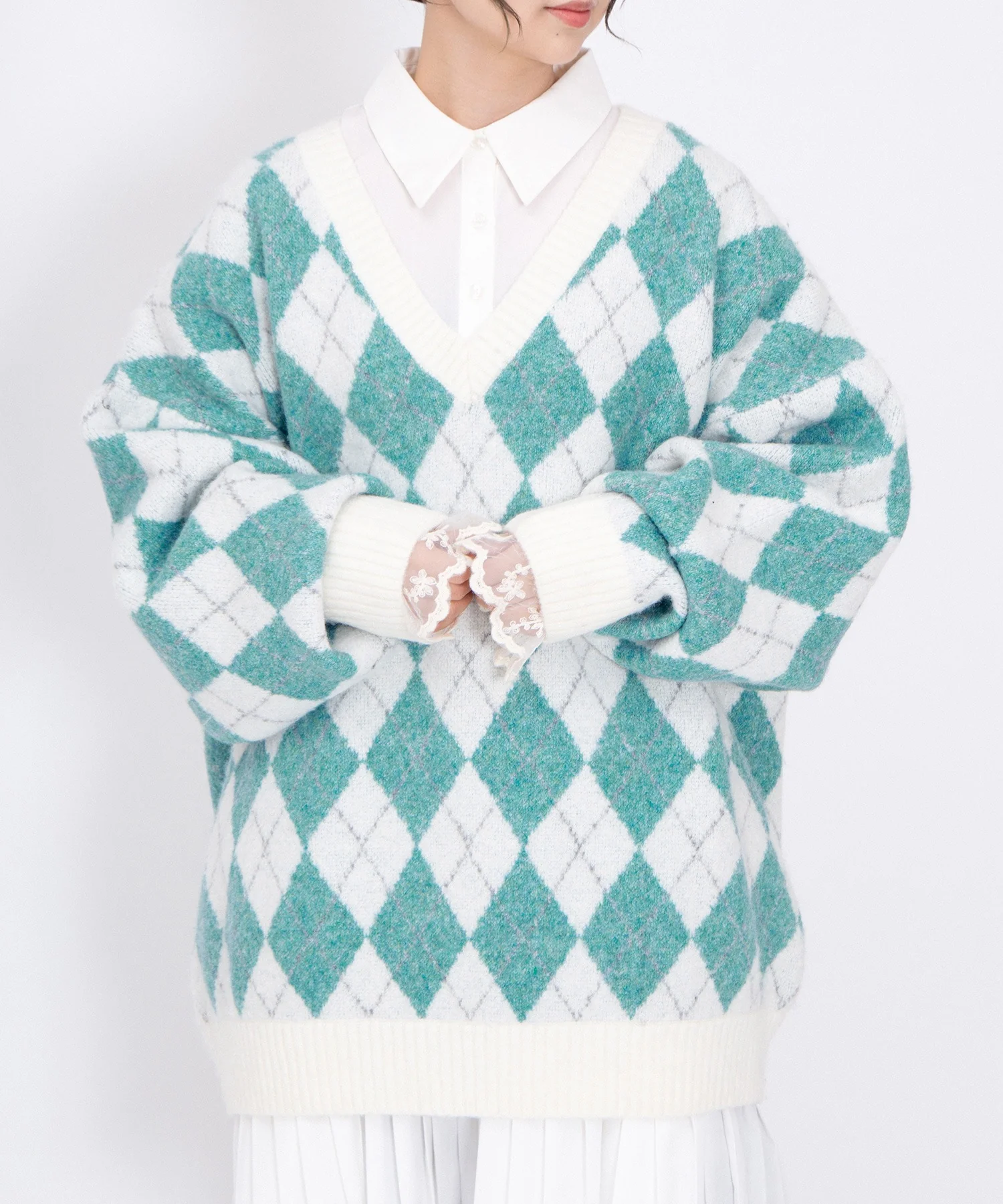 アーガイルVネックニット - Image 3