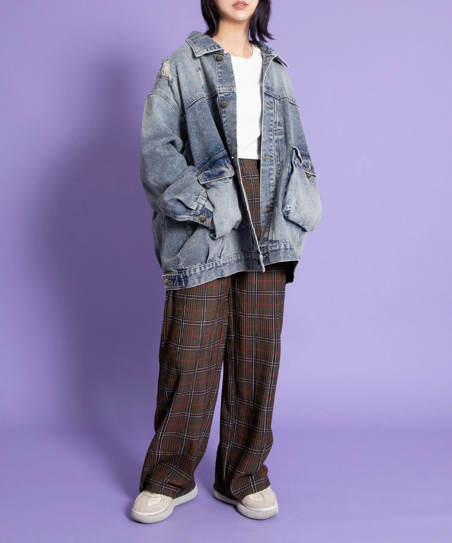 セルフカットチェックプリーツパンツ - Image 3