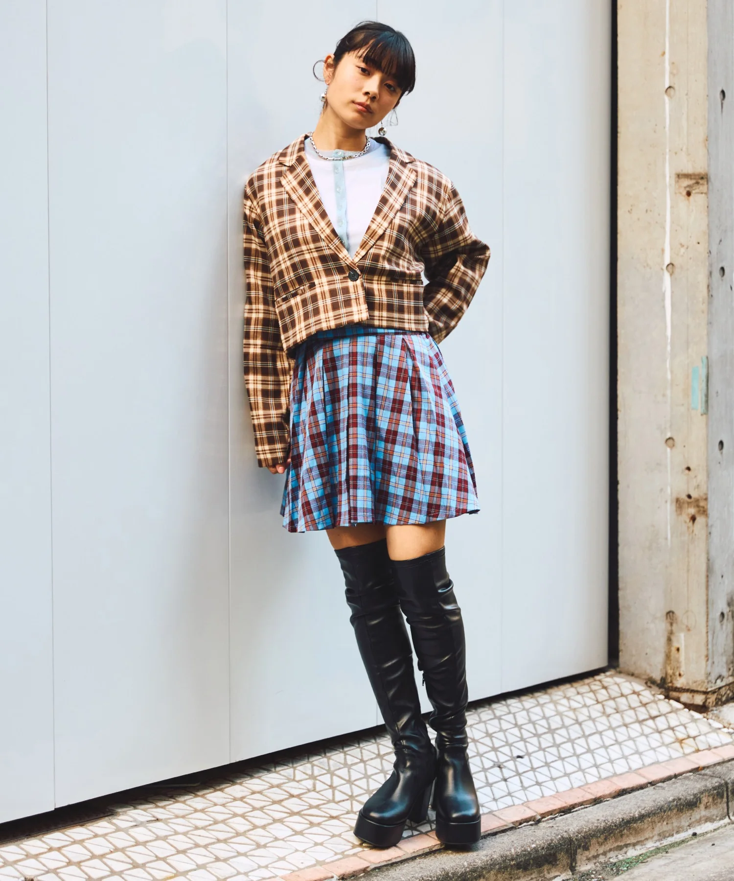 ボックスプリーツチェックミニスカート - Image 3