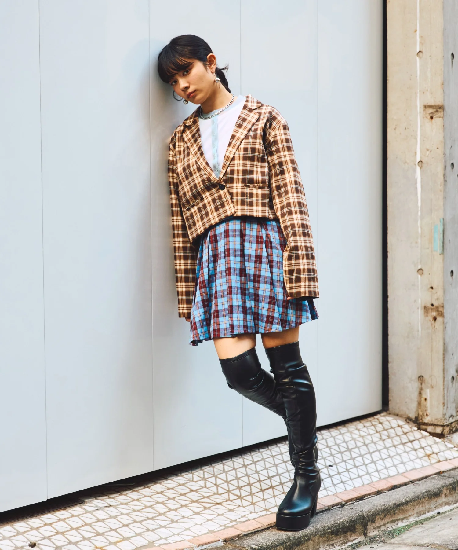 ボックスプリーツチェックミニスカート - Image 4