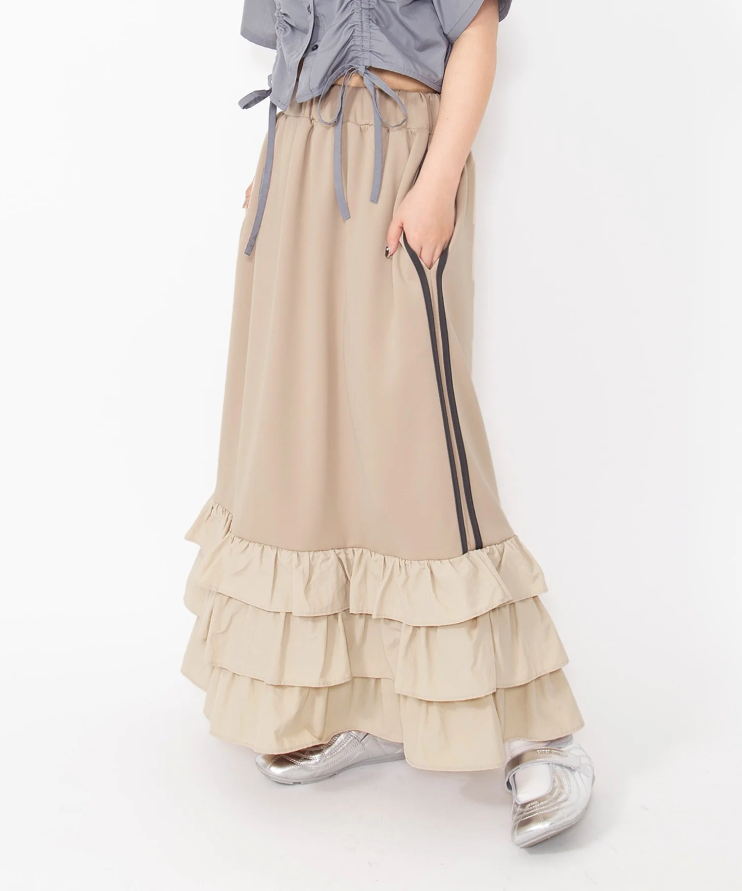 フリルティアードジャージロングスカート - Image 8