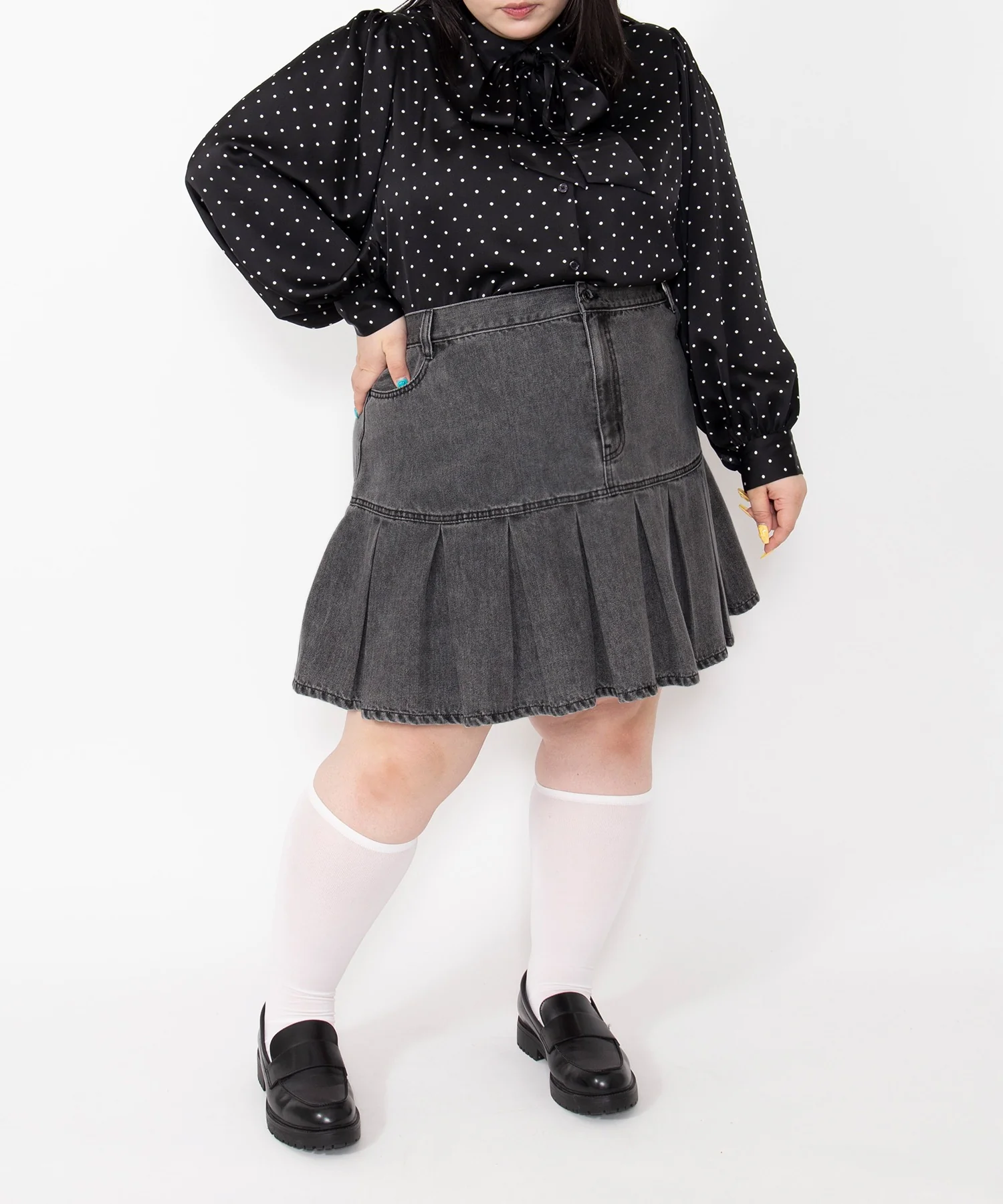 プリーツヘムデニムミニスカート - Image 10