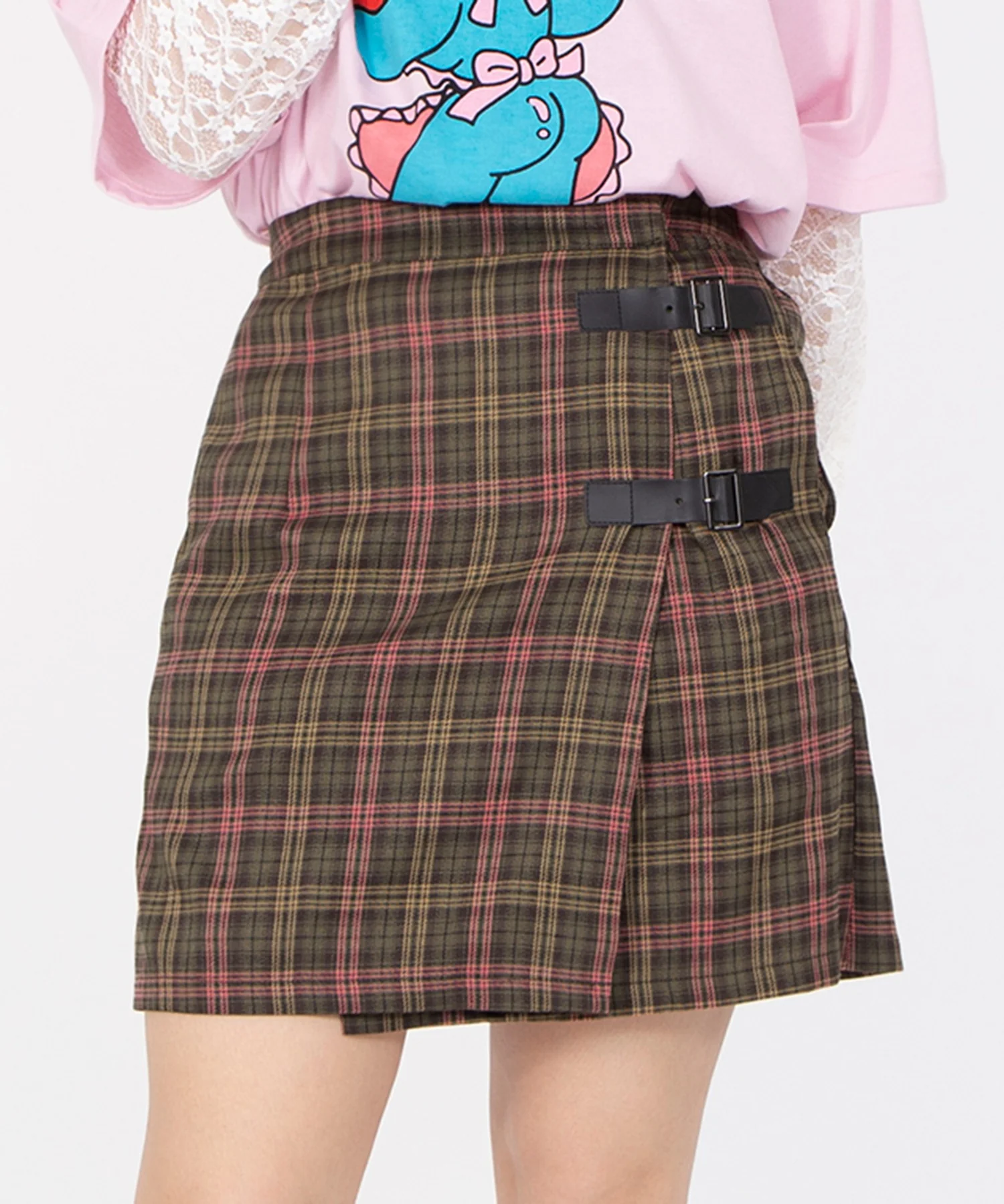 チェック柄ラップミニスカート - Image 3