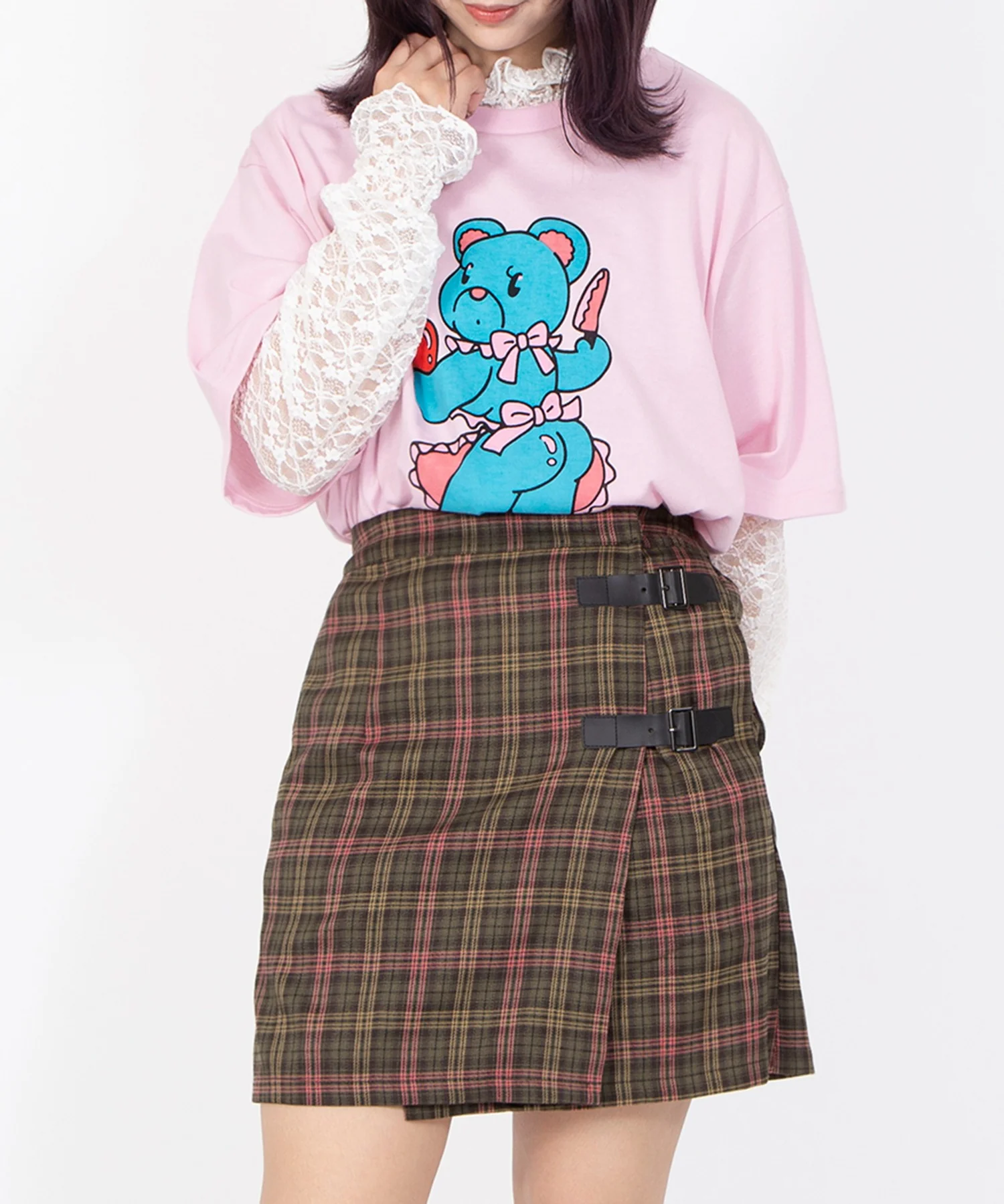 チェック柄ラップミニスカート - Image 4