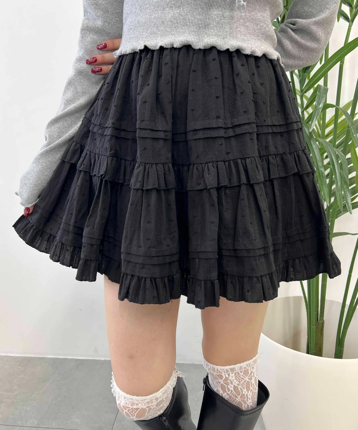 コットンレースティアードミニスカート - Image 2