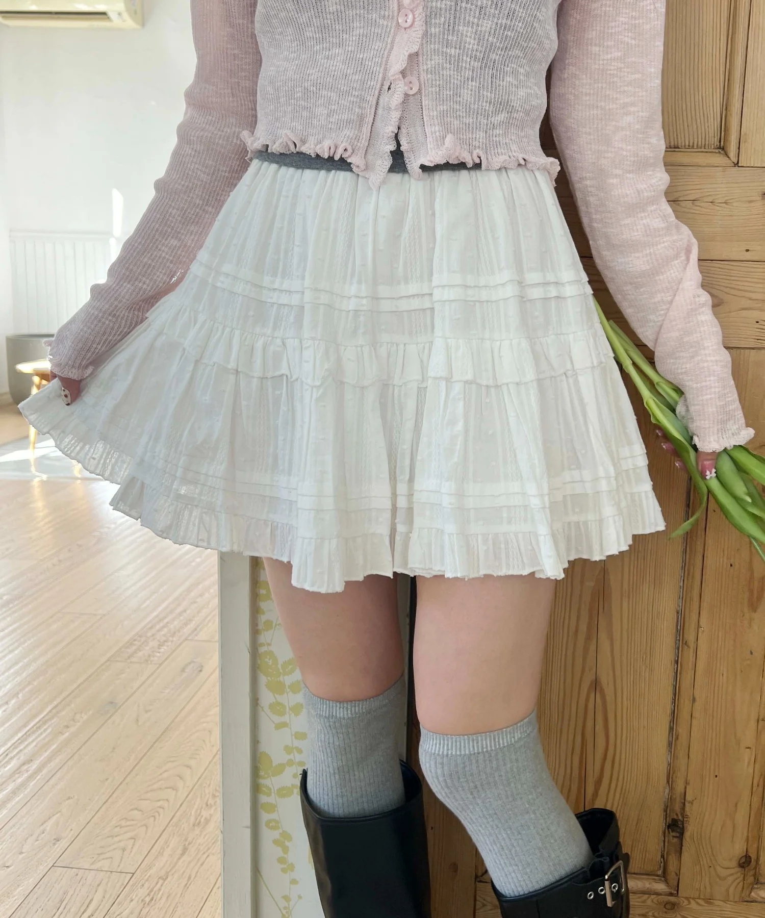 コットンレースティアードミニスカート - Image 3