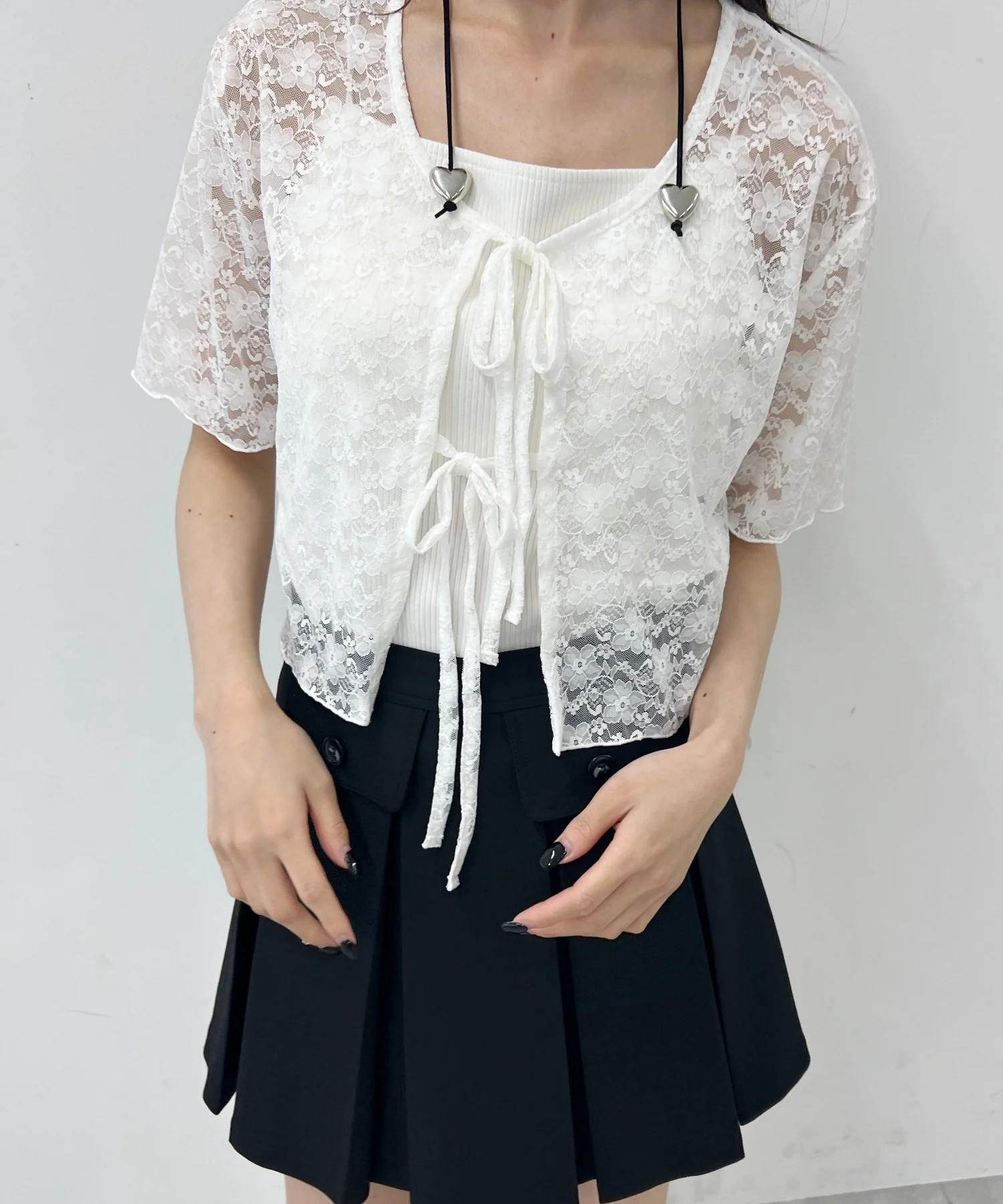 リボン半袖レースカーディガン - Image 5