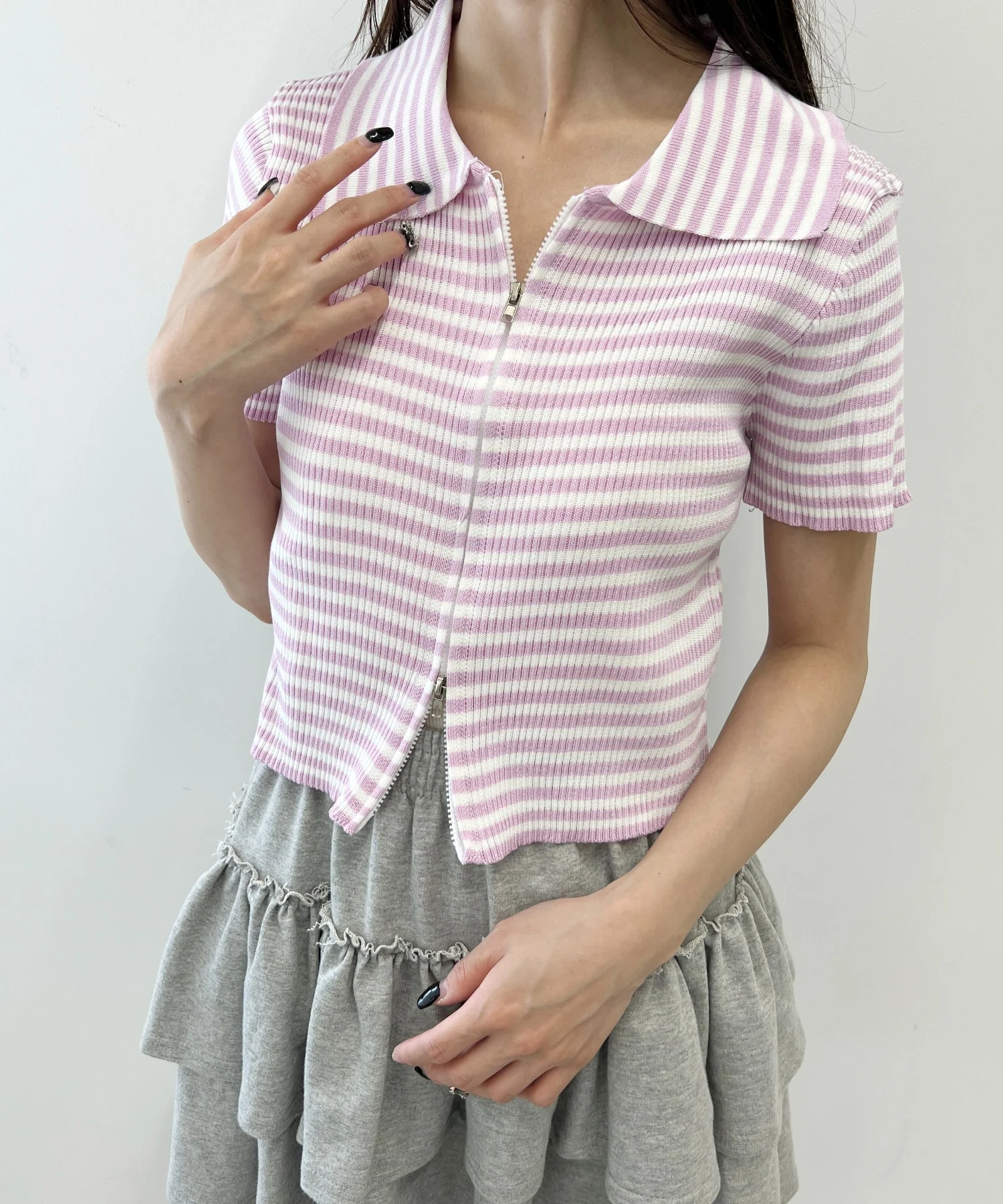 Wジップボーダーカーディガン - Image 3