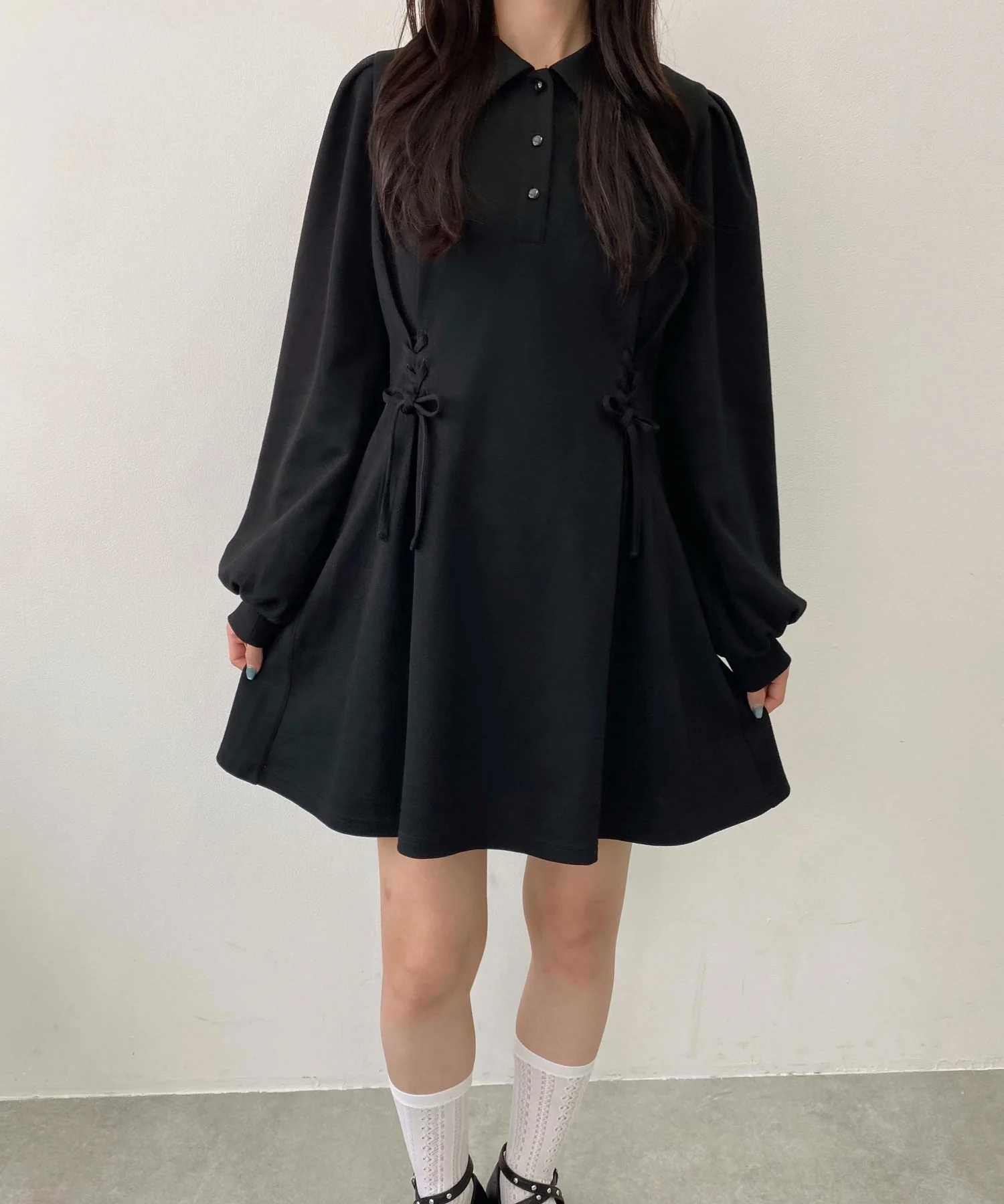 レースアップ長袖ポロワンピース - Image 14