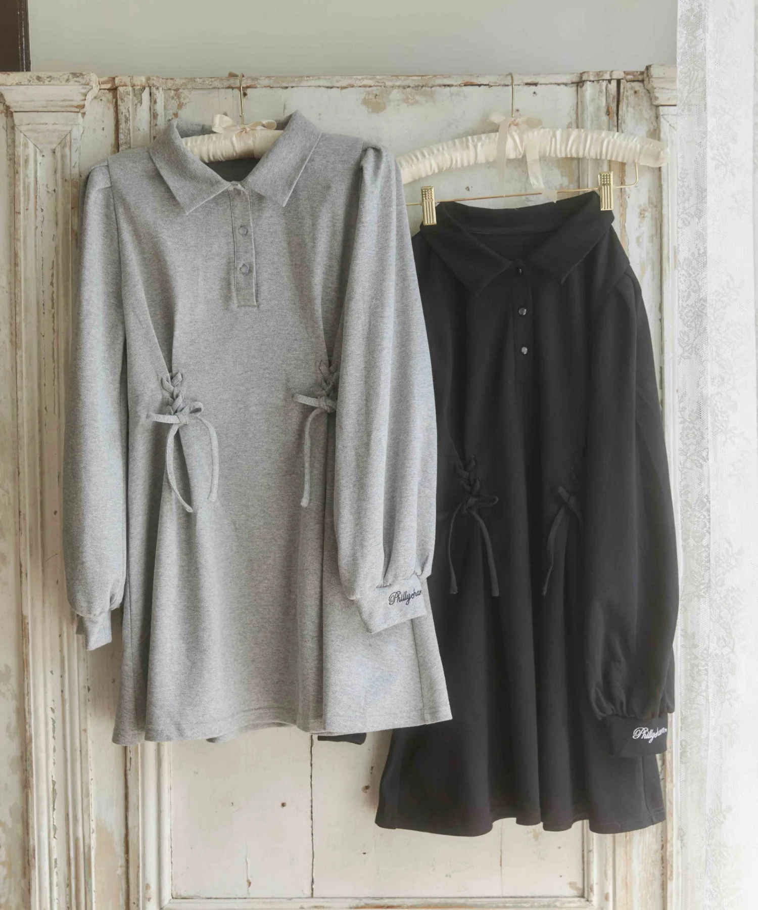 レースアップ長袖ポロワンピース - Image 17