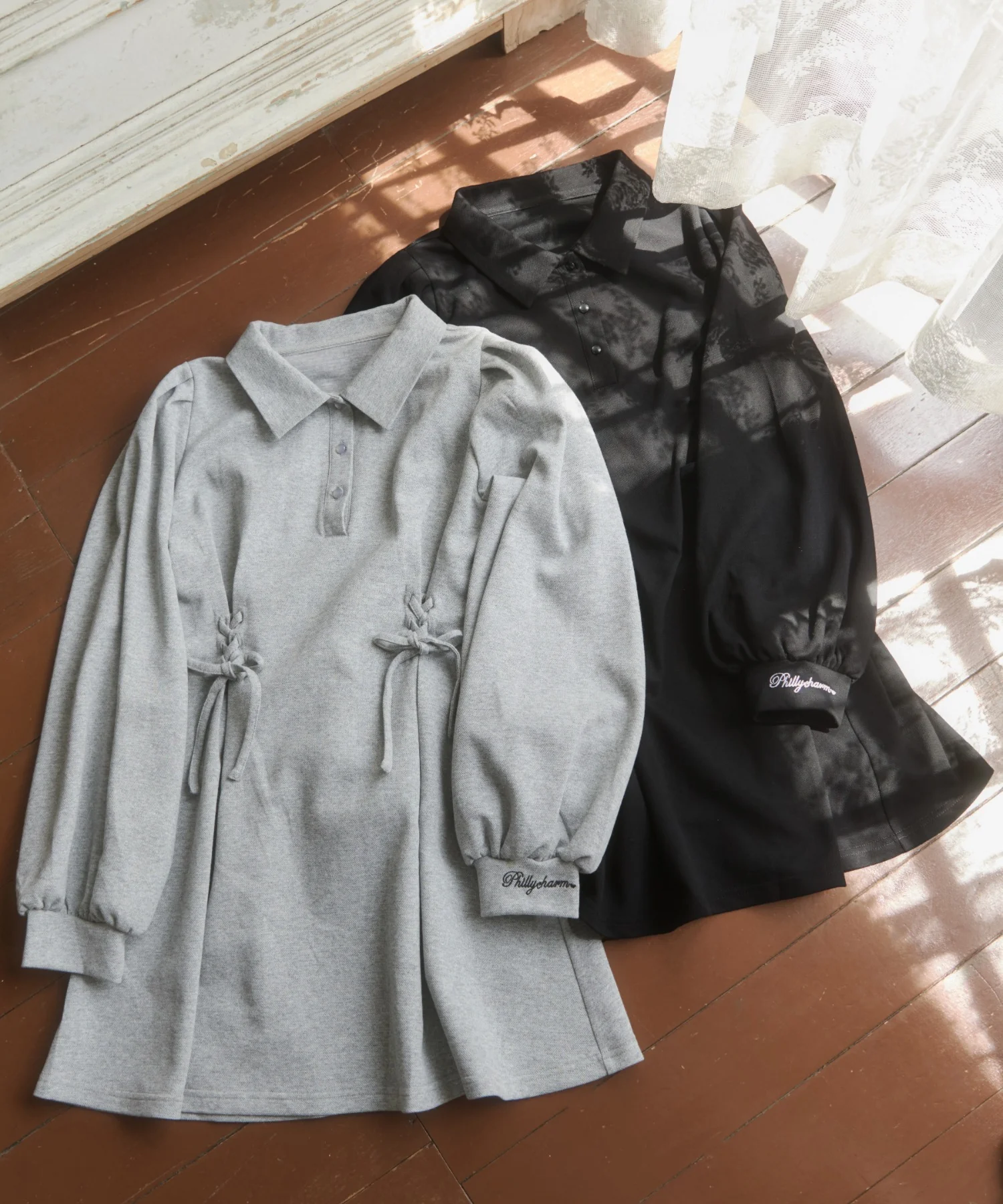 レースアップ長袖ポロワンピース - Image 18
