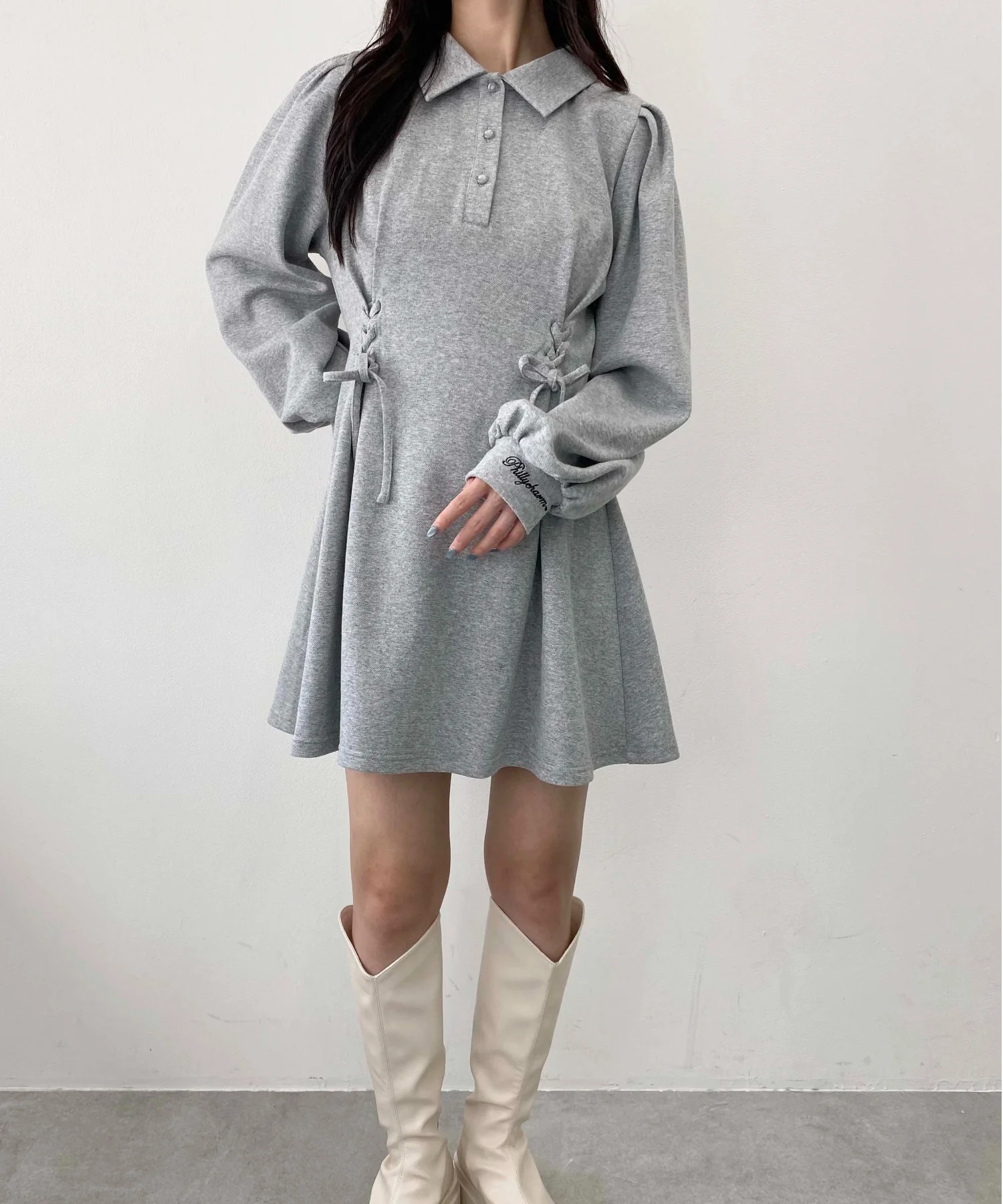 レースアップ長袖ポロワンピース - Image 7