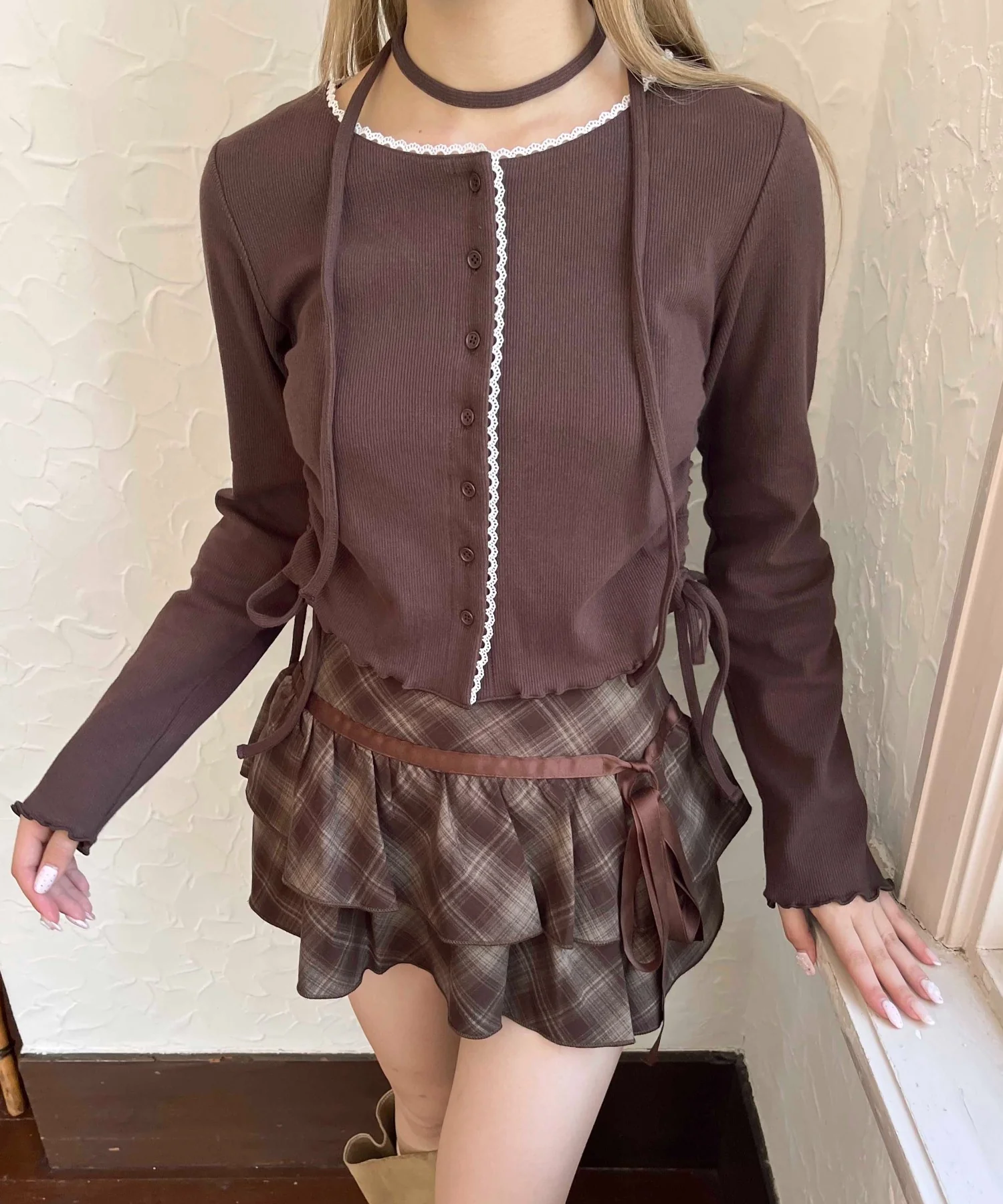 チョーカーセットレースポイントリブカーディガン - Image 5