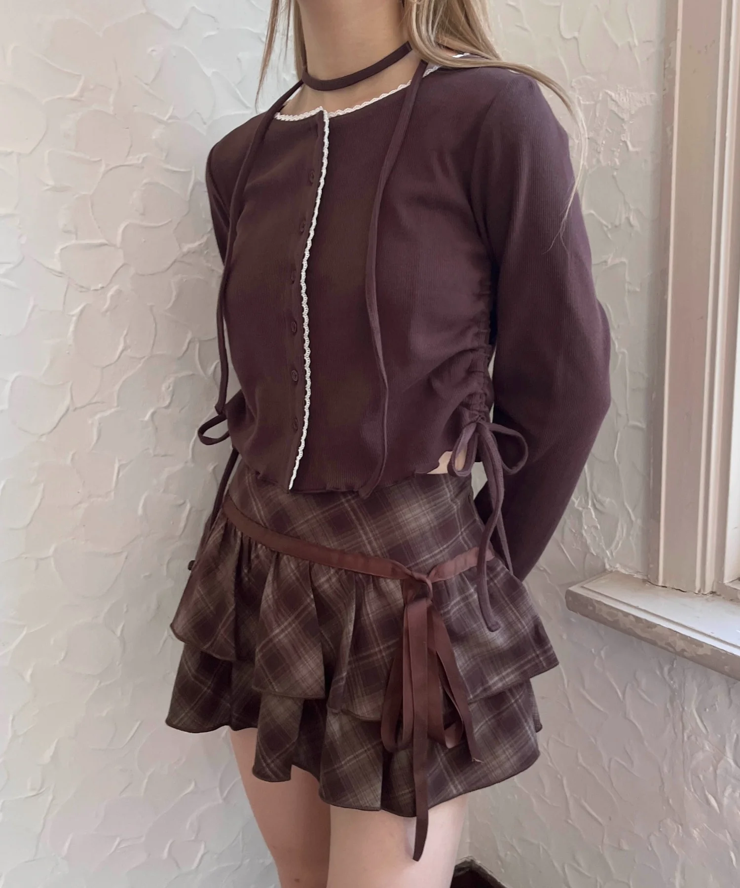 チョーカーセットレースポイントリブカーディガン - Image 7