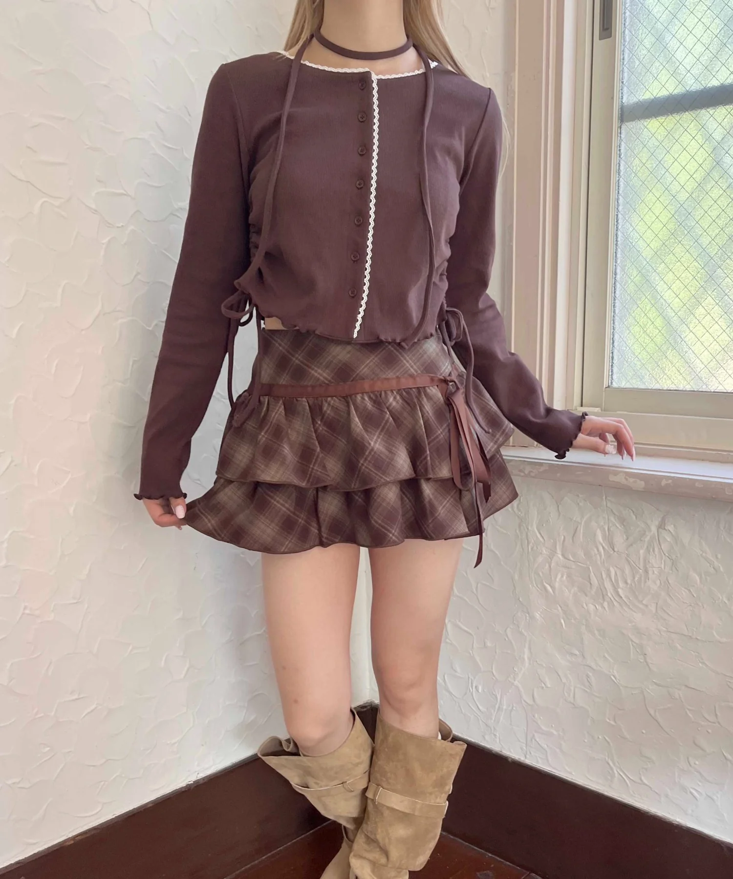 チョーカーセットレースポイントリブカーディガン - Image 8