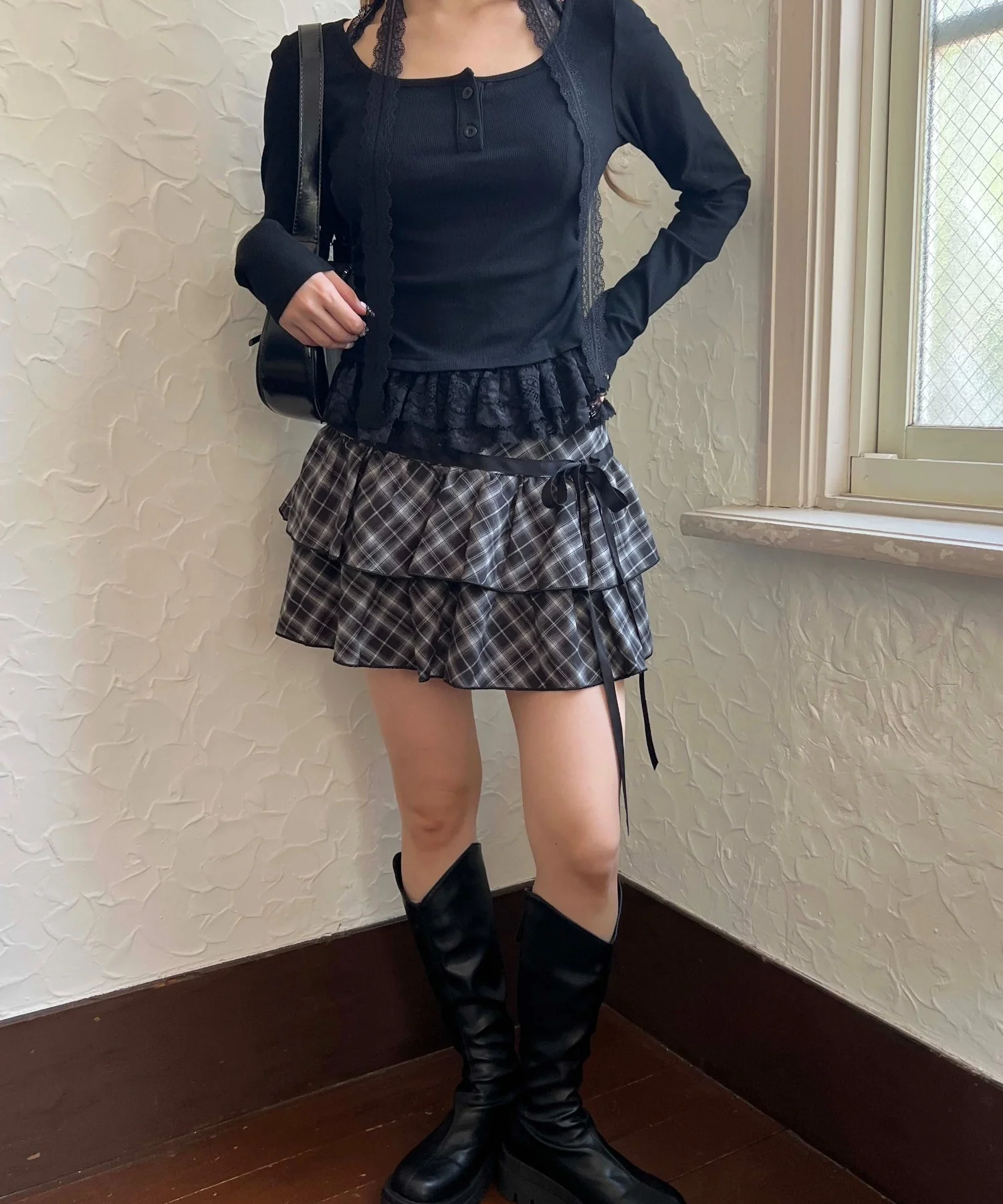 レースチョーカー長袖ドッキングトップス - Image 21
